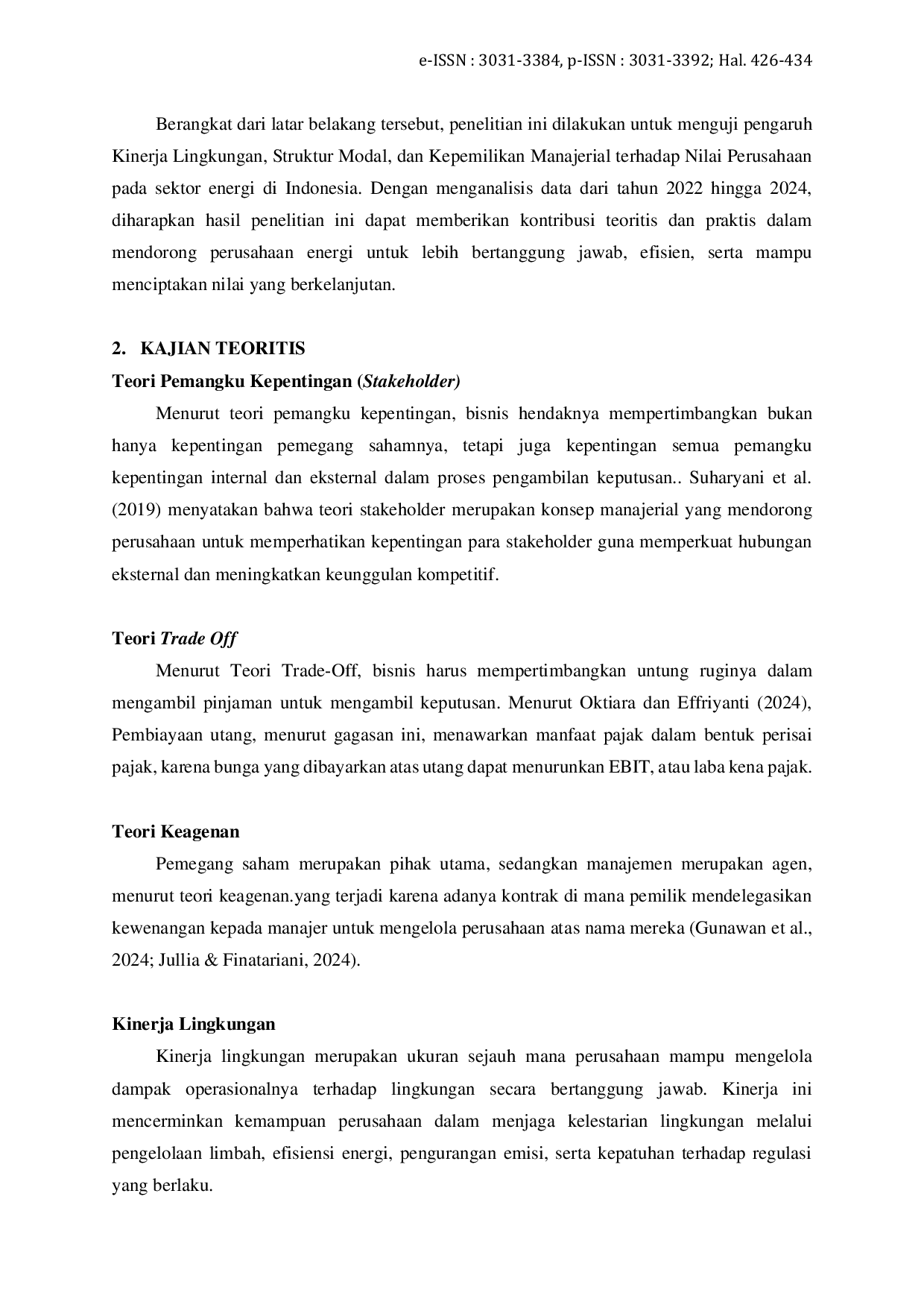 JURIS Pengaruh Kinerja Lingkungan Struktur Modal dan Kepemilikan Manajerial terhadap Nilai Perusahaan pada Perusahaan Sektor Energi Bursa Efek Indonesia Tahun 2022 2024