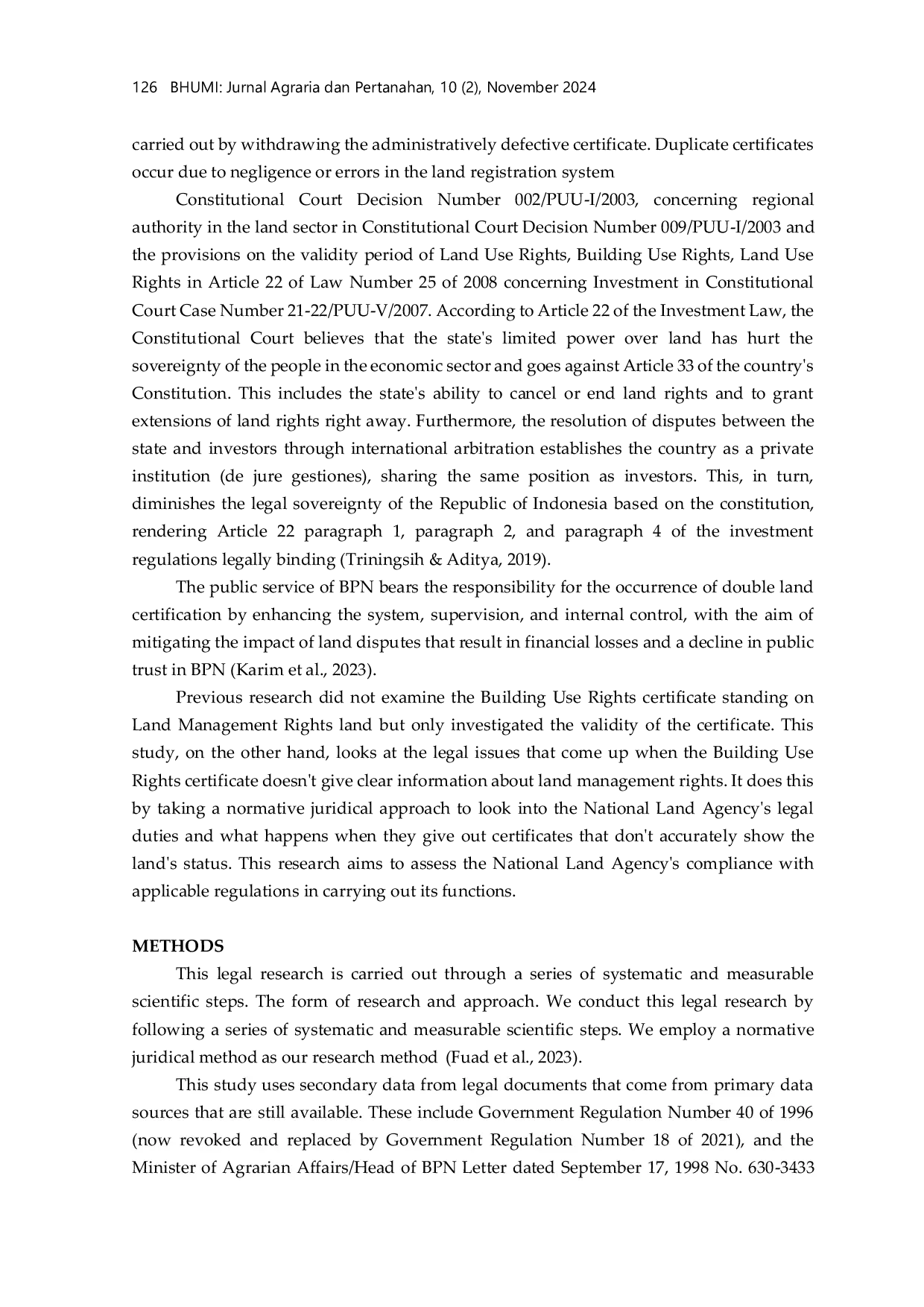 JURIS Legal Implications of Building Use Rights Certificates Without Land Status Information Consumer Protection and the Responsibility of the National Land Agency