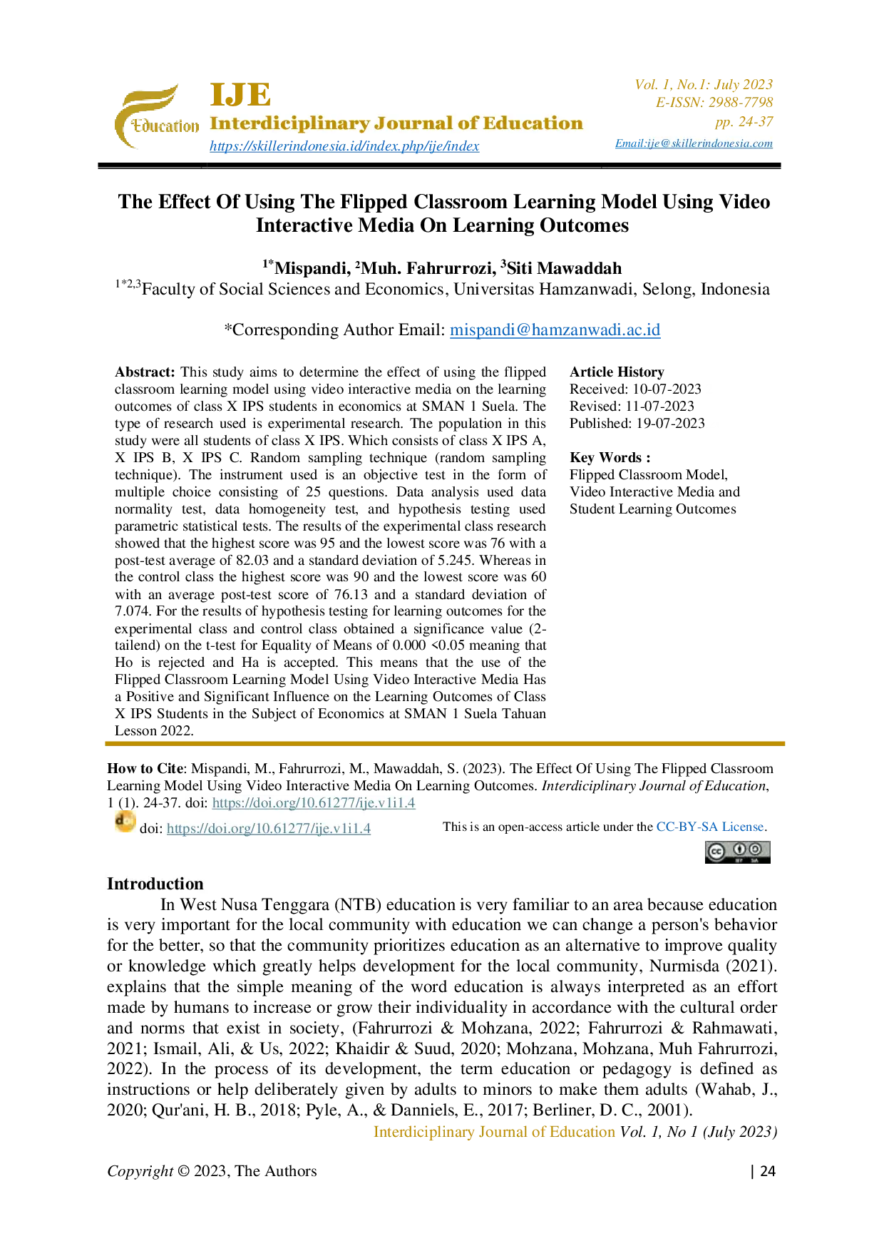 JURIS The Effect Of Using The Flipped Classroom Learning Model Using Video Interactive Media On Learning Outcomes
