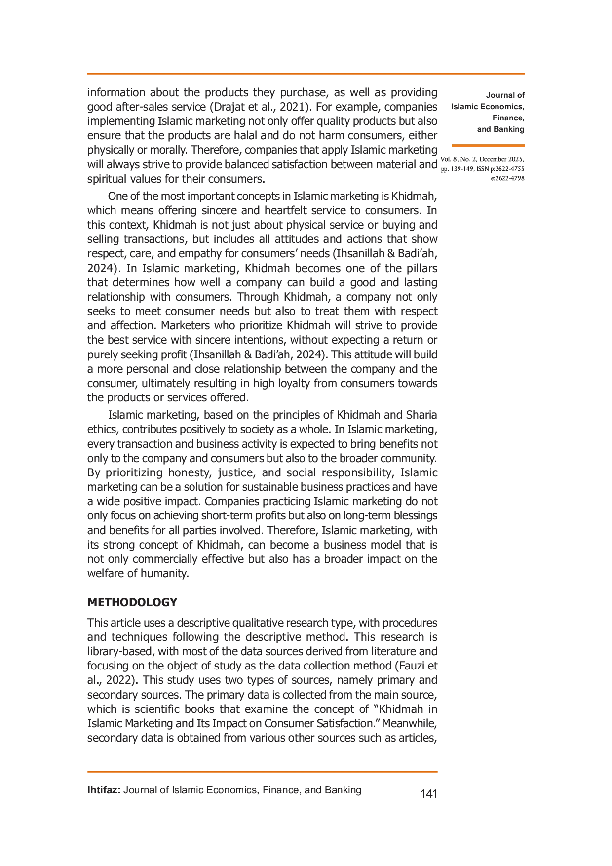 JURIS Epistemology of Khidmah in Islamic Marketing and the Impact on Consumer Satisfaction