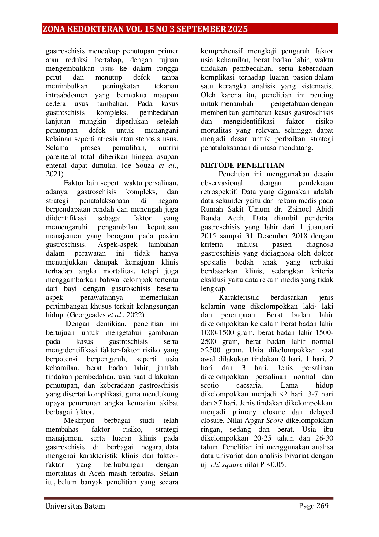 JURIS The Relationship Between Clinical Factors and Outcomes of Gastroschisis Patients at Dr Zainoel Abidin Regional Hospital Banda Aceh