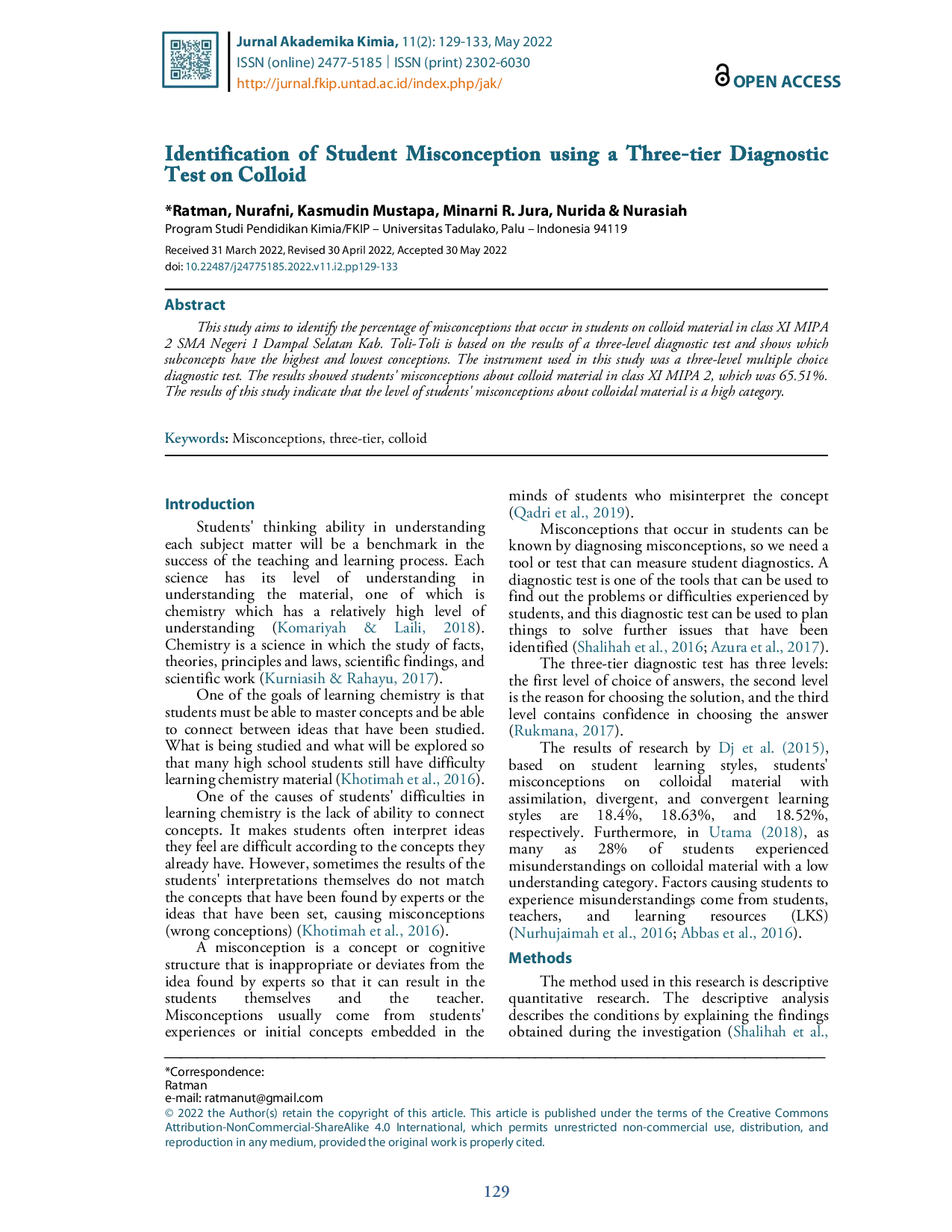 JURIS Identification of Student Misconception Using a Three Tier Diagnostic Test on Colloid