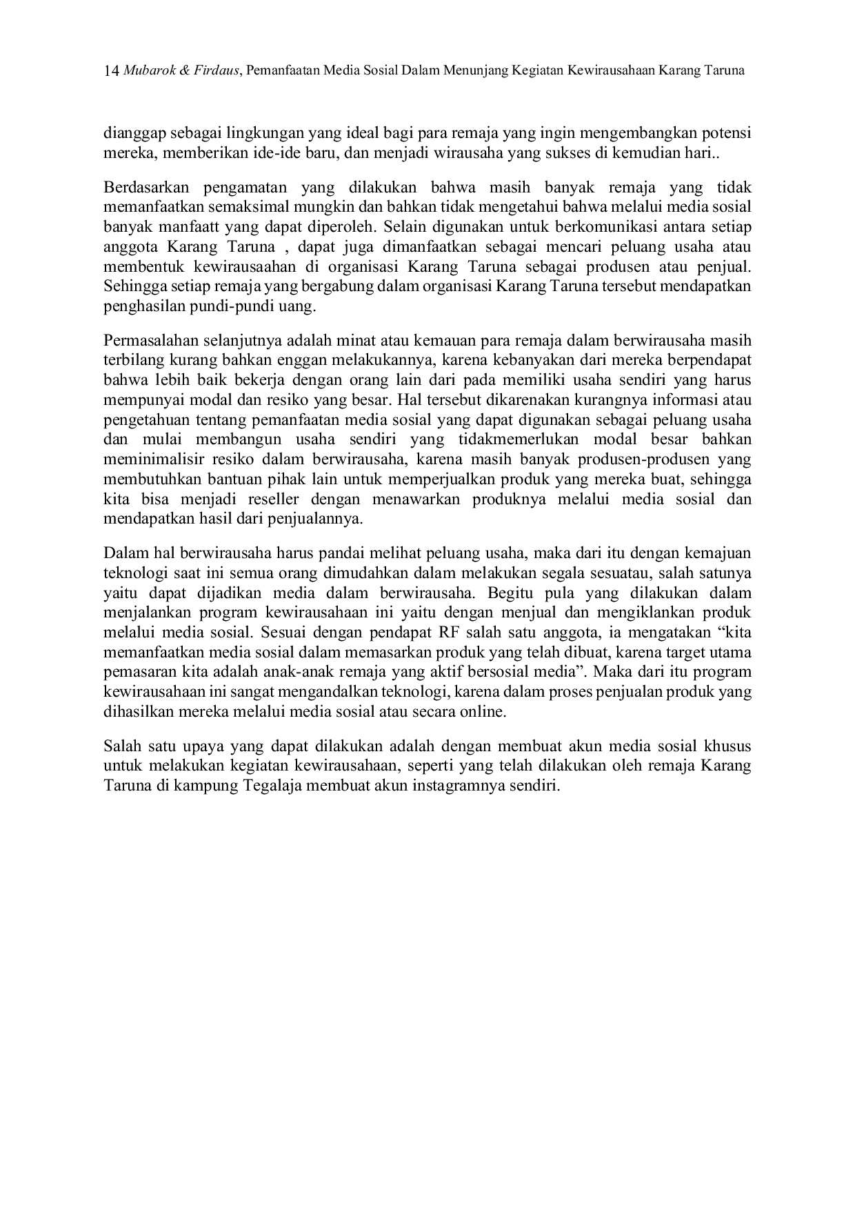 JURIS Pemanfaatan Media Sosial Dalam Menunjang Kegiatan Kewirausahaan Karang Taruna