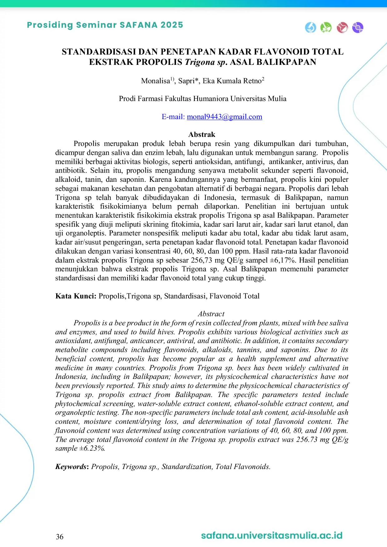 JURIS Standardisasi dan Penetapan Kadar Flavonoid Total Ekstrak Propolis Trigona Sp Asal Balikpapan