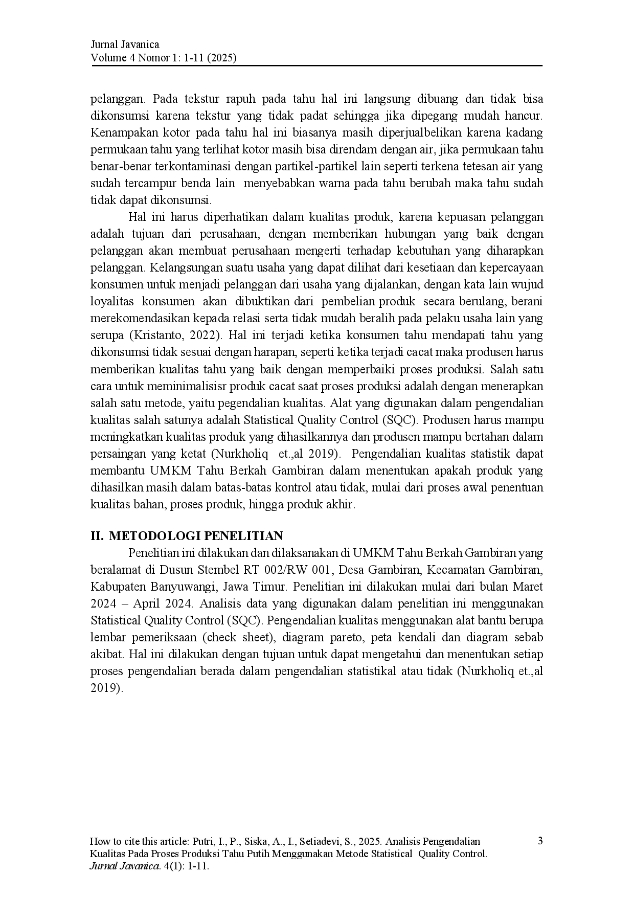 juris Analisis Pengendalian Kualitas Pada Proses Produksi Tahu Putih Menggunakan Metode Statistical Quality Control