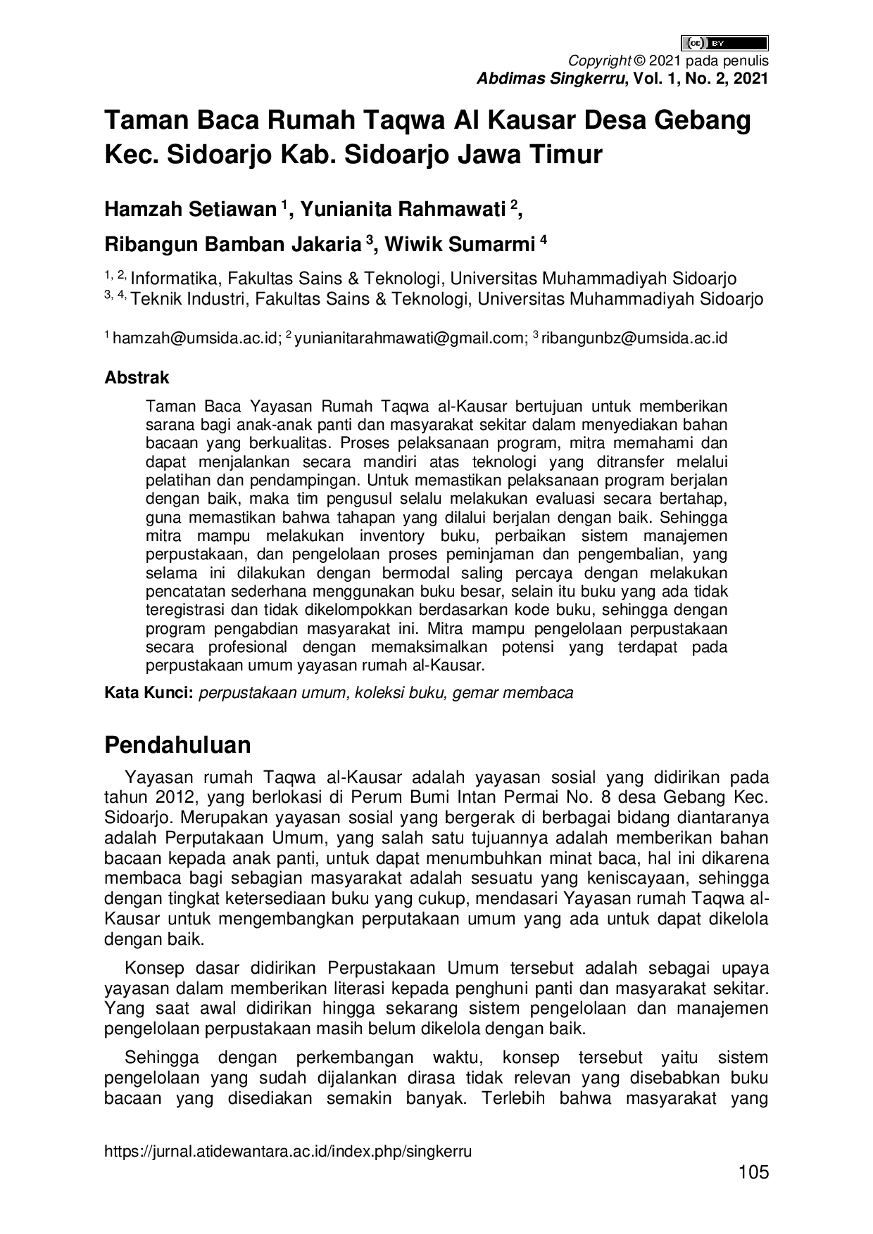 JURIS Taman Baca Rumah Taqwa Al Kausar Desa Gebang Kec Sidoarjo Kab Sidoarjo Jawa Timur