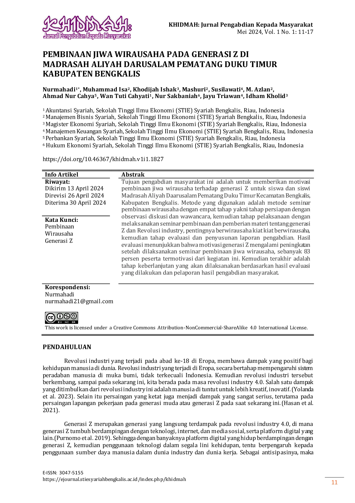 JURIS Pembinaan Jiwa Wirausaha Pada Generasi Z Di Madrasah Aliyah Darussalam Pematang Duku Timur Kabupaten Bengkalis