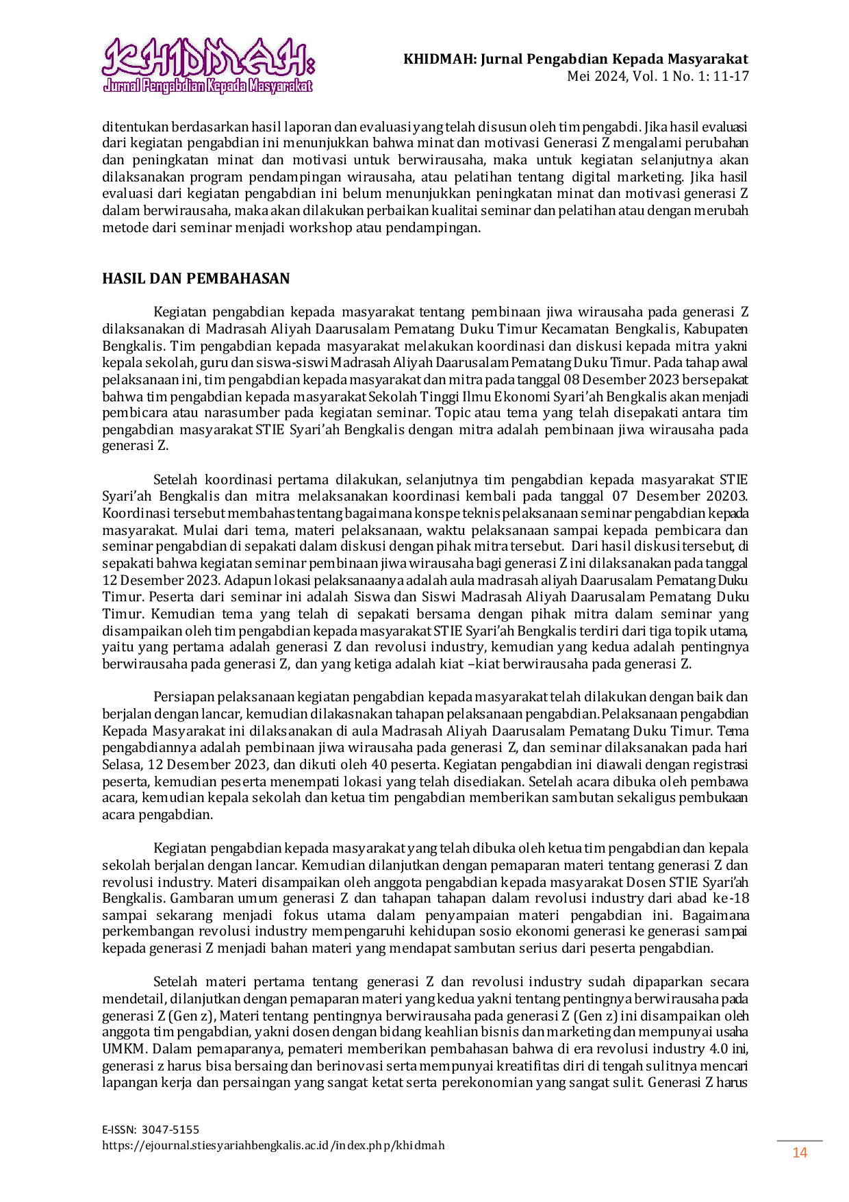 JURIS Pembinaan Jiwa Wirausaha Pada Generasi Z Di Madrasah Aliyah Darussalam Pematang Duku Timur Kabupaten Bengkalis