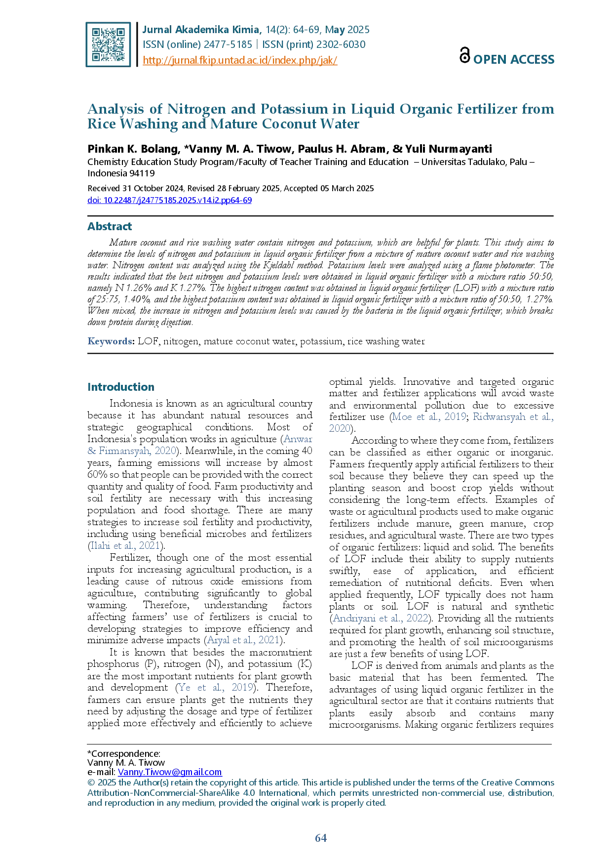 juris Analysis of Nitrogen and Potassium in Liquid Organic Fertilizer from Rice Washing and Mature Coconut Water