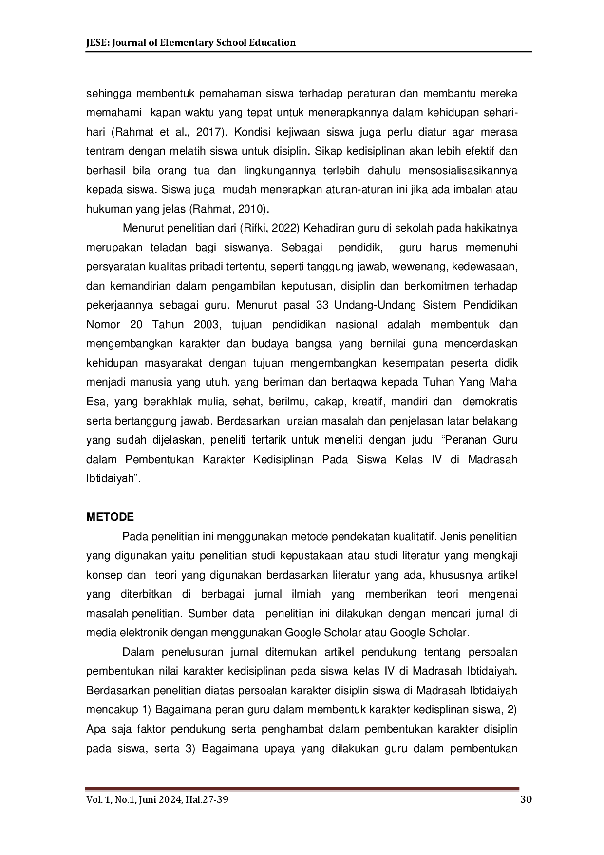 juris Strategi Guru Dalam Menciptakan Karakter Kedisiplinan Pada Siswa Di Sekolah Dasar