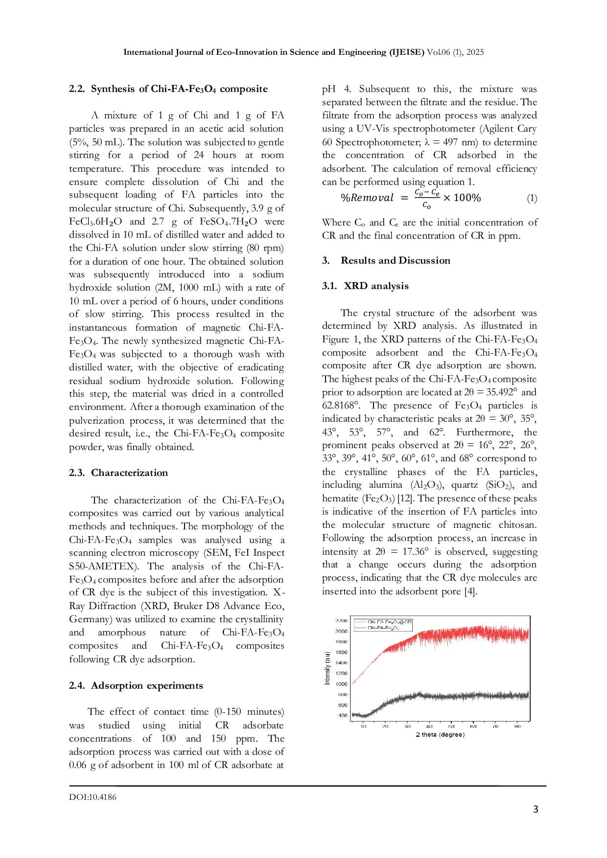 JURIS Synthesis of Magnetic Composites of Chitosan Fly Ash Fe3O4 Nanoparticle to Improve Congo Red Dye Adsorption