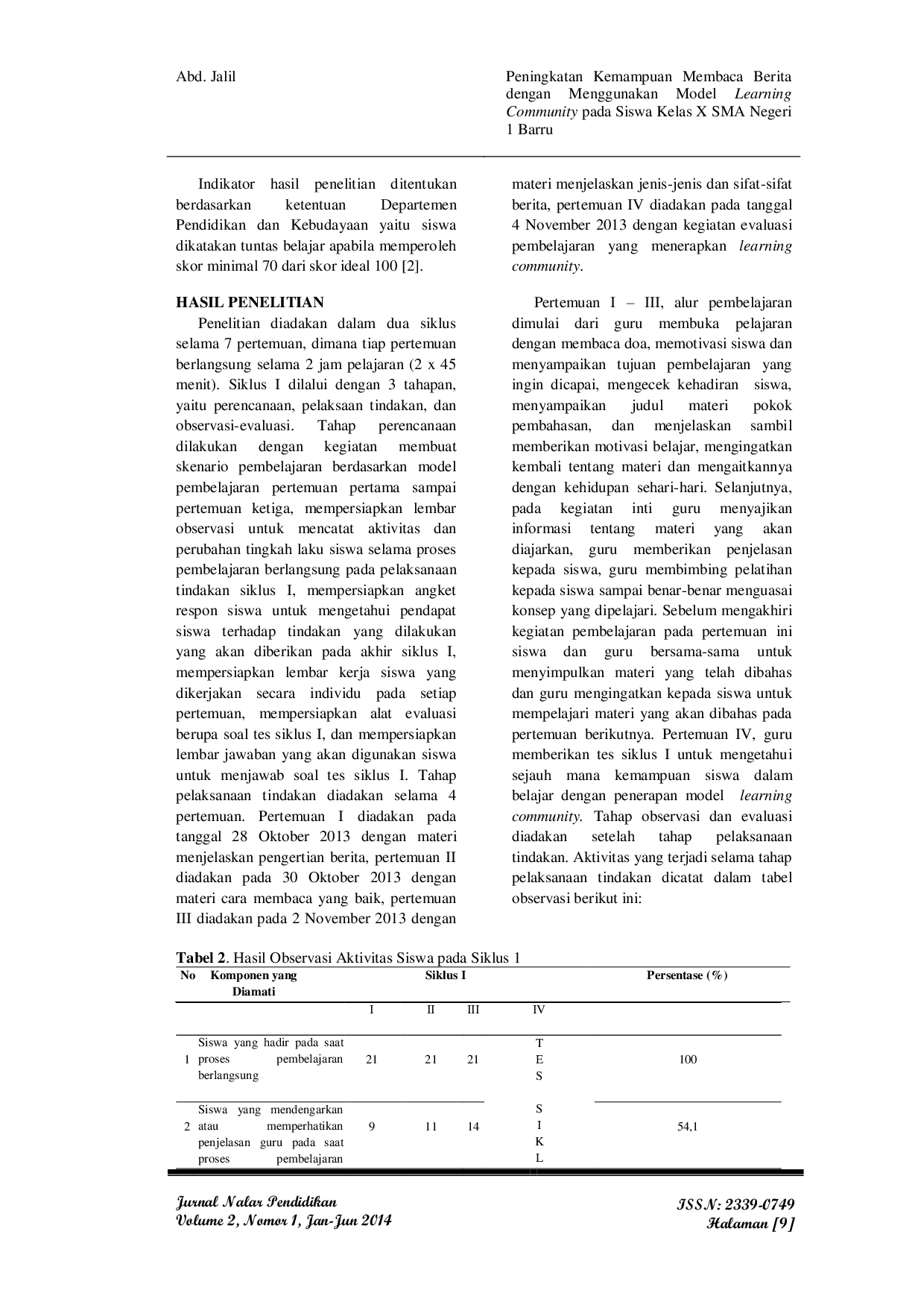 JURIS Peningkatan Kemampuan Membaca Berita Dengan Menggunakan Model Learning Community Pada Siswa Kelas X Sma Negeri 1 Barru