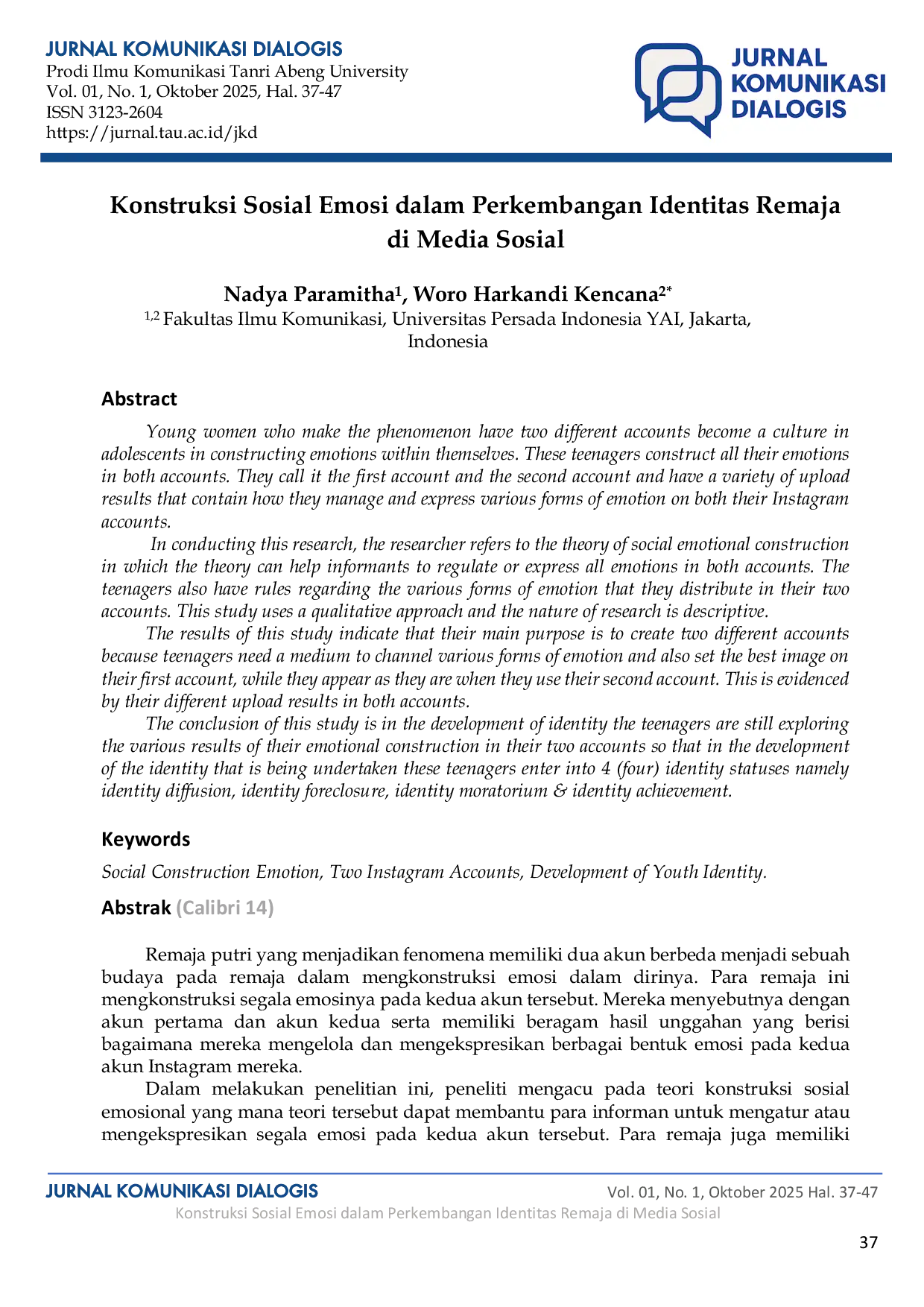 JURIS Konstruksi Sosial Emosi dalam Perkembangan Identitas Remaja di Media Sosial