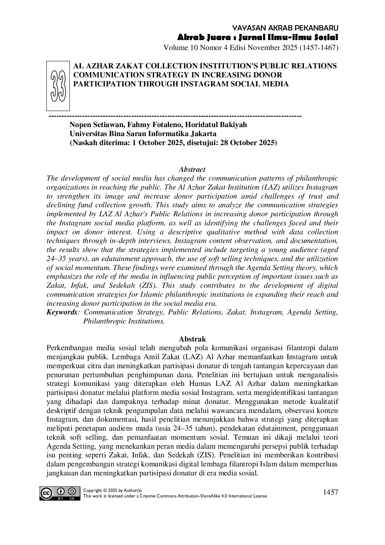 JURIS Al Azhar Zakat Collection Institution S Public Relations Communication Strategy In Increasing Donor Participation Through Instagram Social Media