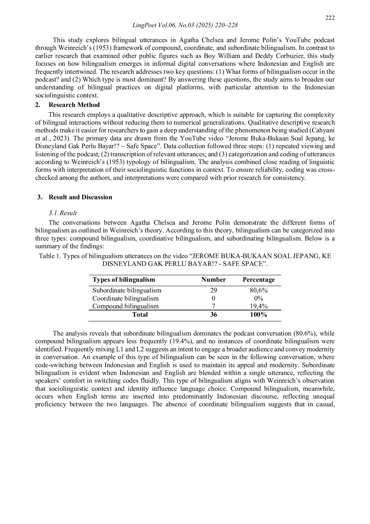 JURIS Analysing Bilingualism Utterances on Agatha Chelsea and Jerome Polin s Podcast