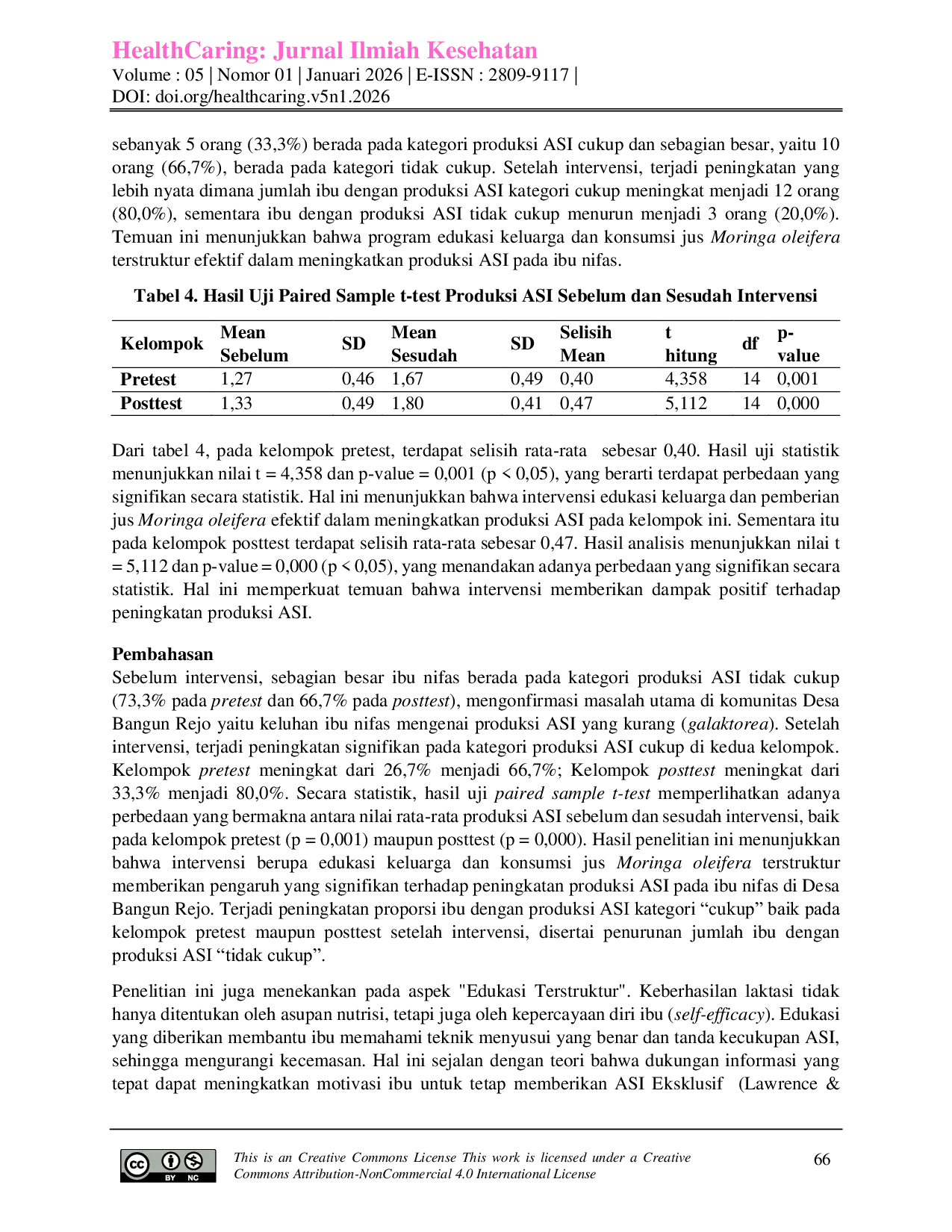 JURIS Efektivitas Edukasi Konsumsi Jus Moringa oleifera Terstruktur dalam Peningkatan Produksi ASI pada Ibu Nifas di Desa Bangun Rejo Sumatera Utara