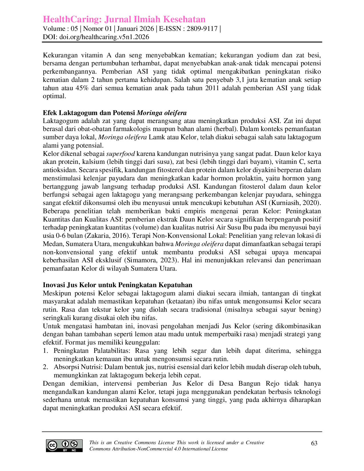JURIS Efektivitas Edukasi Konsumsi Jus Moringa oleifera Terstruktur dalam Peningkatan Produksi ASI pada Ibu Nifas di Desa Bangun Rejo Sumatera Utara