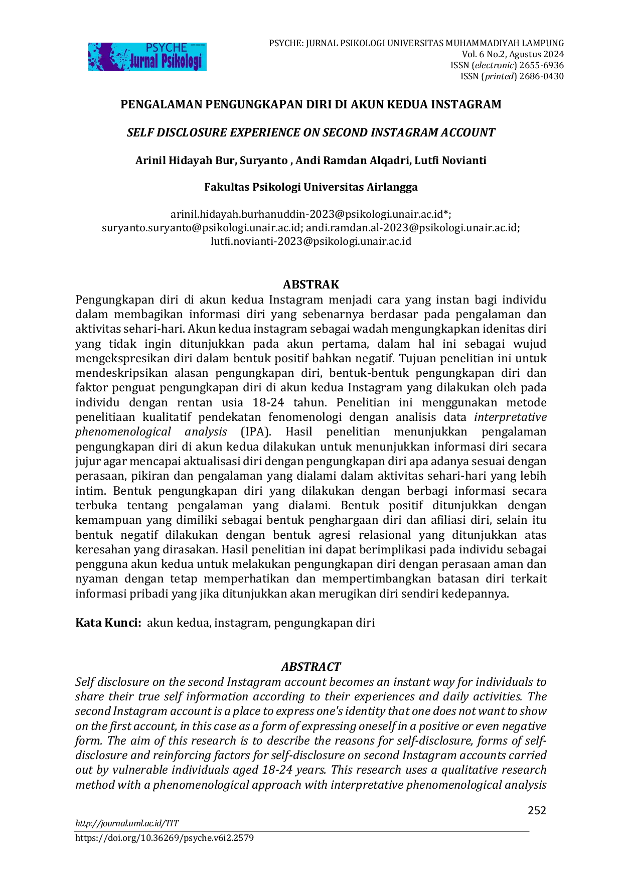 JURIS Pengalaman Pengungkapan Diri di Akun Kedua Instagram