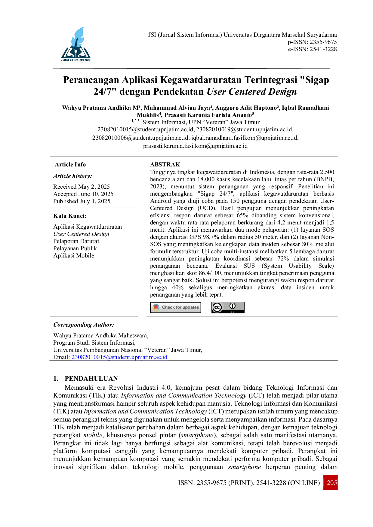 JURIS Perancangan Aplikasi Kegawatdaruratan Terintegrasi Sigap 24 7 dengan Pendekatan User Centered Design