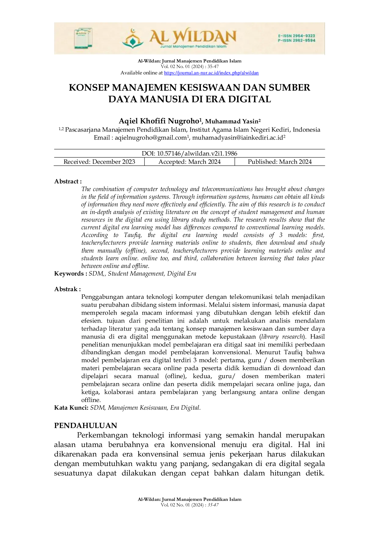 JURIS Konsep Manajemen Kesiswaan Dan Sumber Daya Manusia Di Era Digital