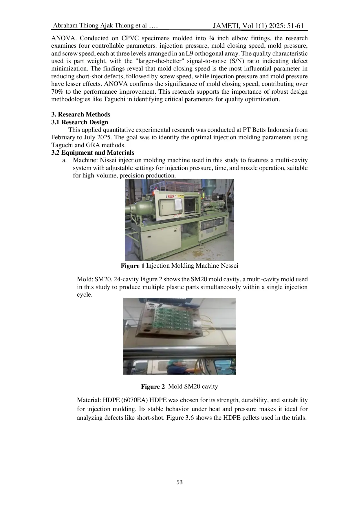 JURIS Optimization Of Injection Molding Parameters In Mold Sm20 Using The Taguchi Grey Relational Analysis Gra Method For Reducing Short Shot Defects And Cycle Time