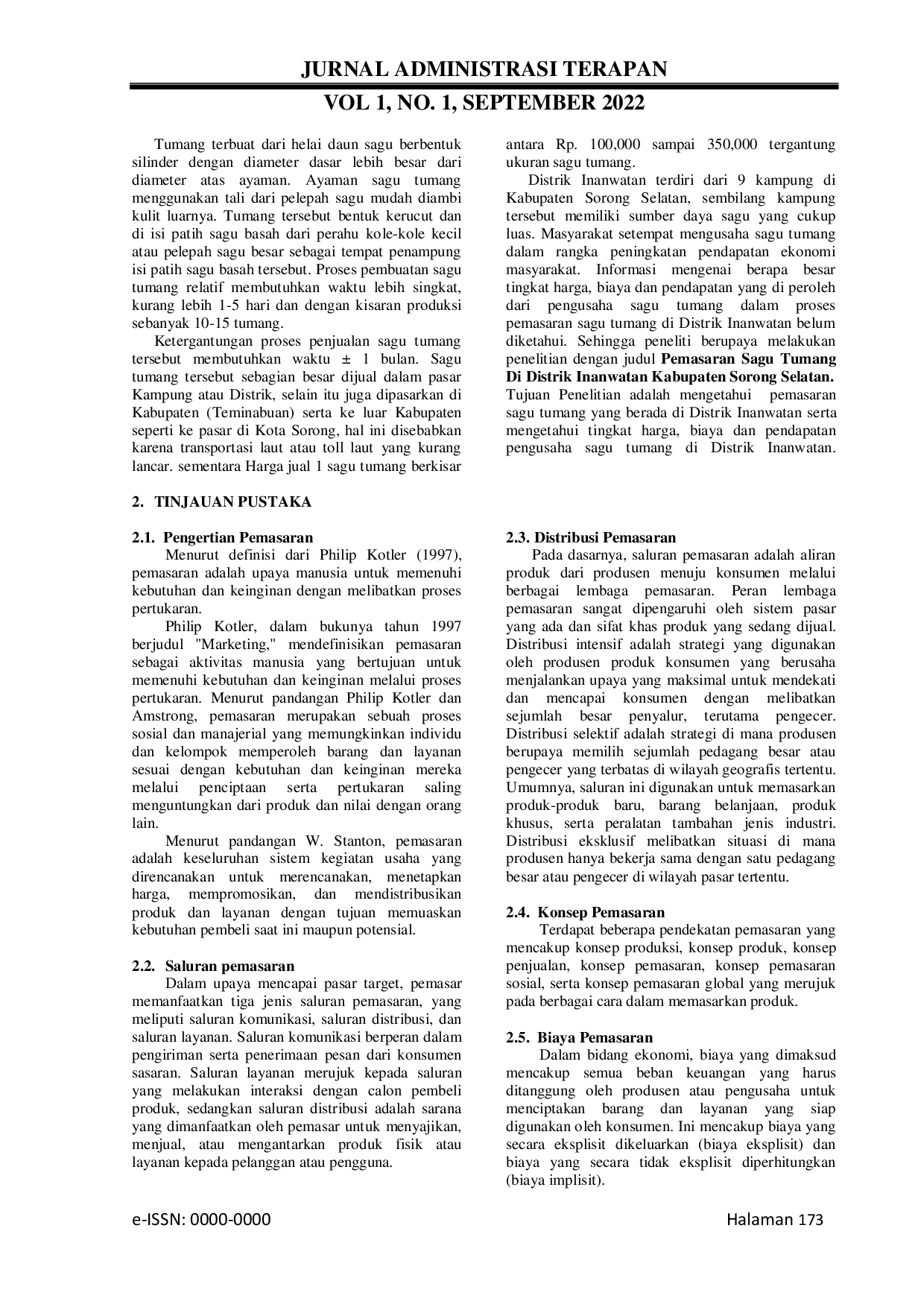 JURIS Pemasaran Sagu Tumang di Distrik Inanwatan Kabupaten Sorong Selatan