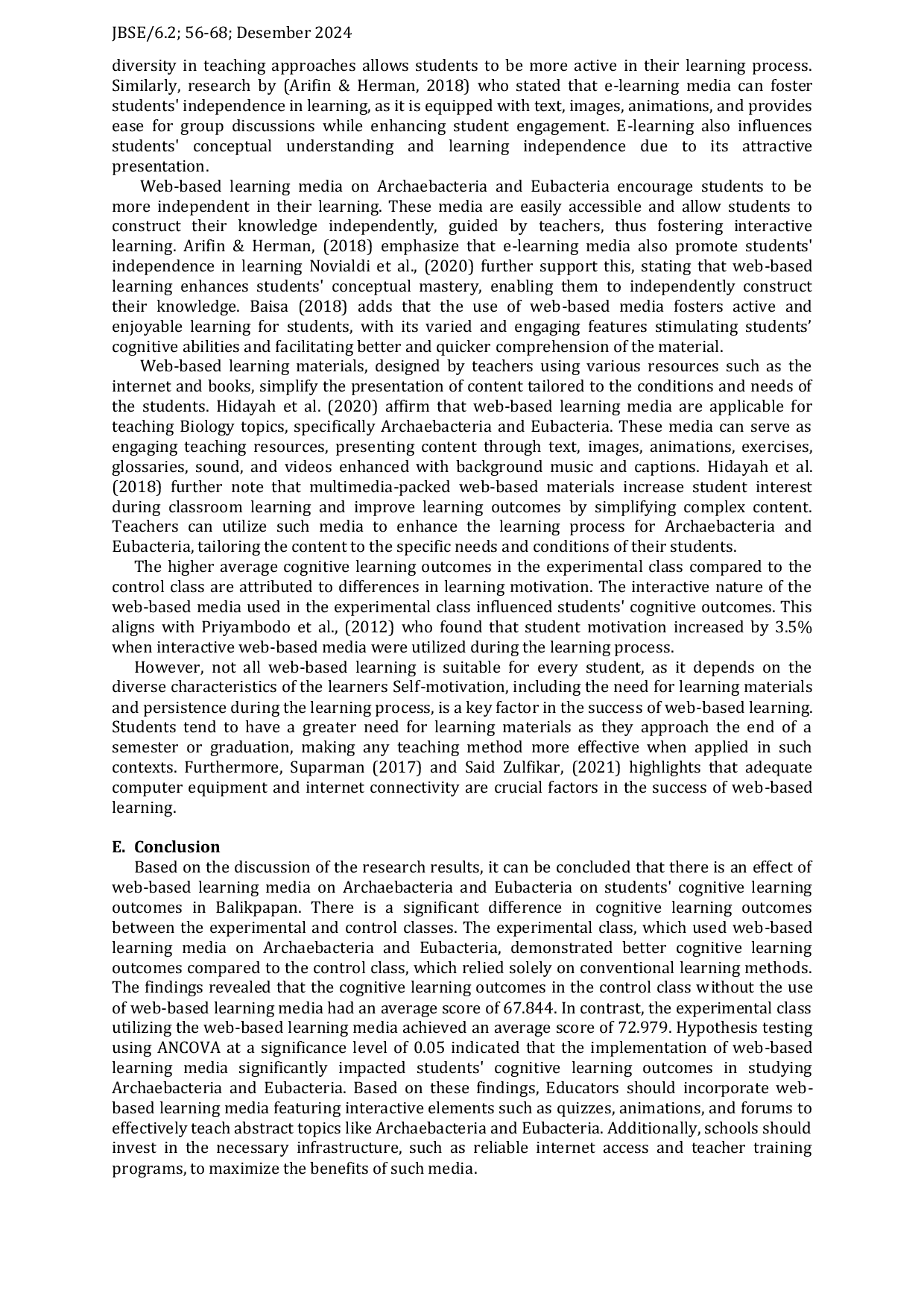 JURIS The Effect of Archaebacteria and Eubacteria Web Based Learning Media on Students Cognitive Learning Outcomes in Balikpapan
