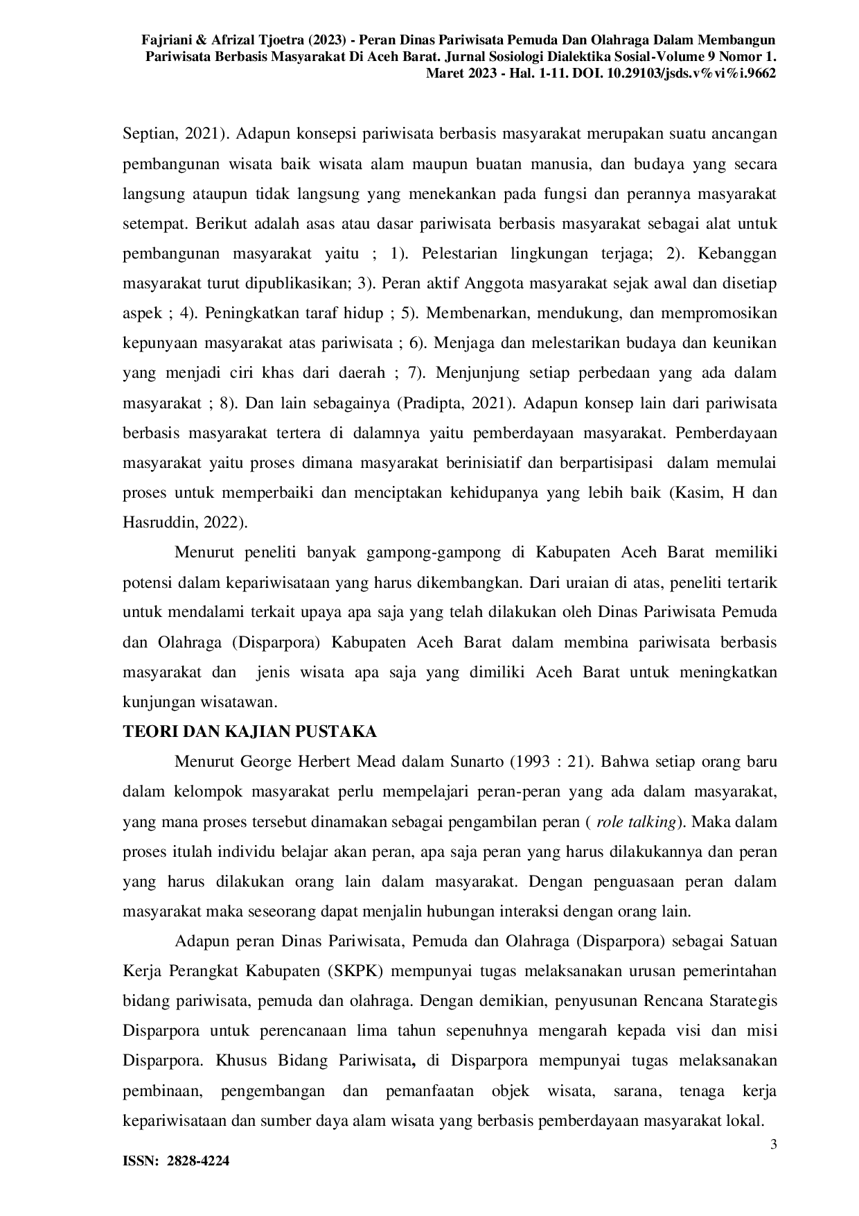 JURIS Peran Dinas Pariwisata Pemuda Dan Olahraga Dalam Membangun Pariwisata Berbasis Masyarakat Di Aceh Barat