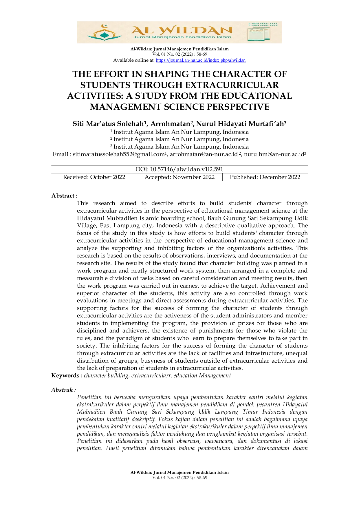 JURIS The Effort in Shaping the Character of Students Through Extracurricular Activities A Study From the Educational Management Science Perspective