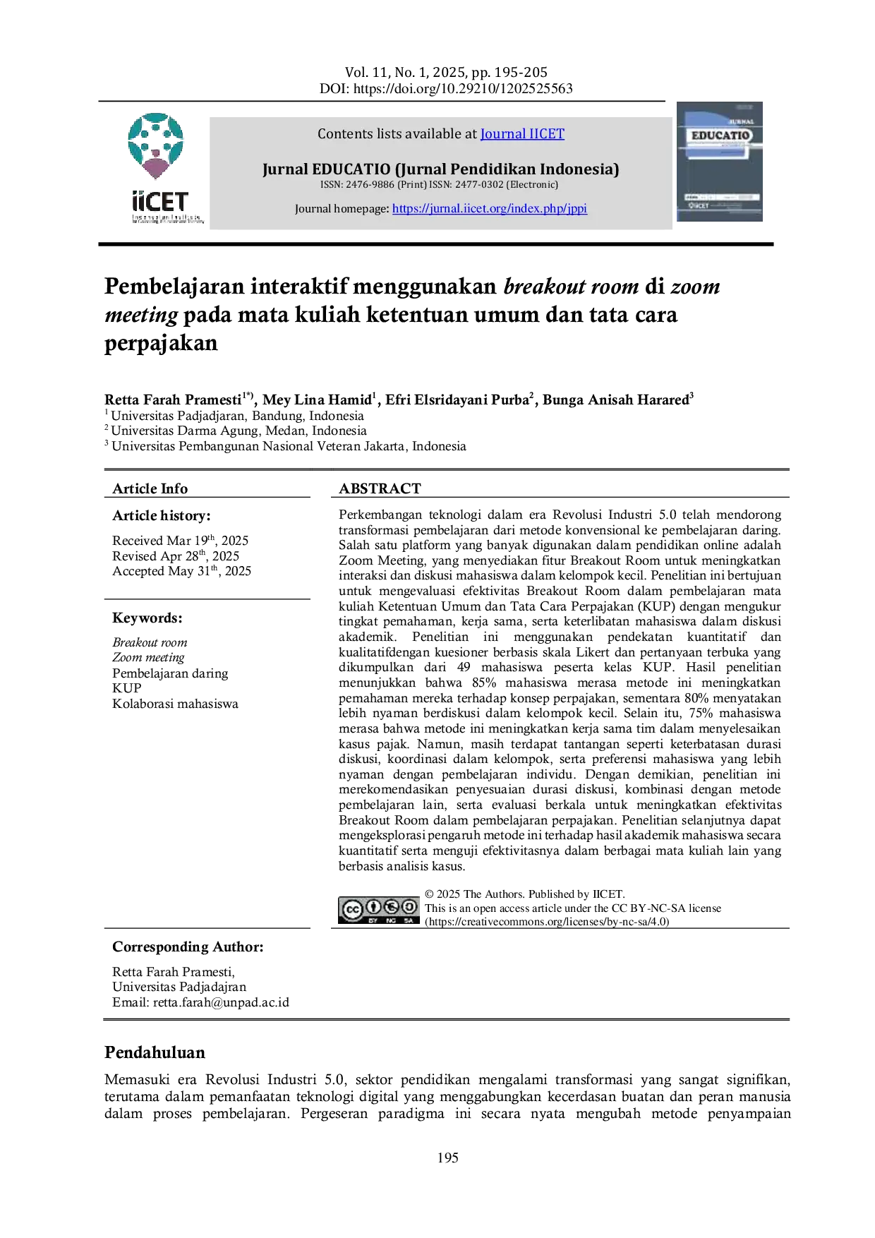 JURIS Pembelajaran interaktif menggunakan breakout room di zoom meeting pada mata kuliah ketentuan umum dan tata cara perpajakan