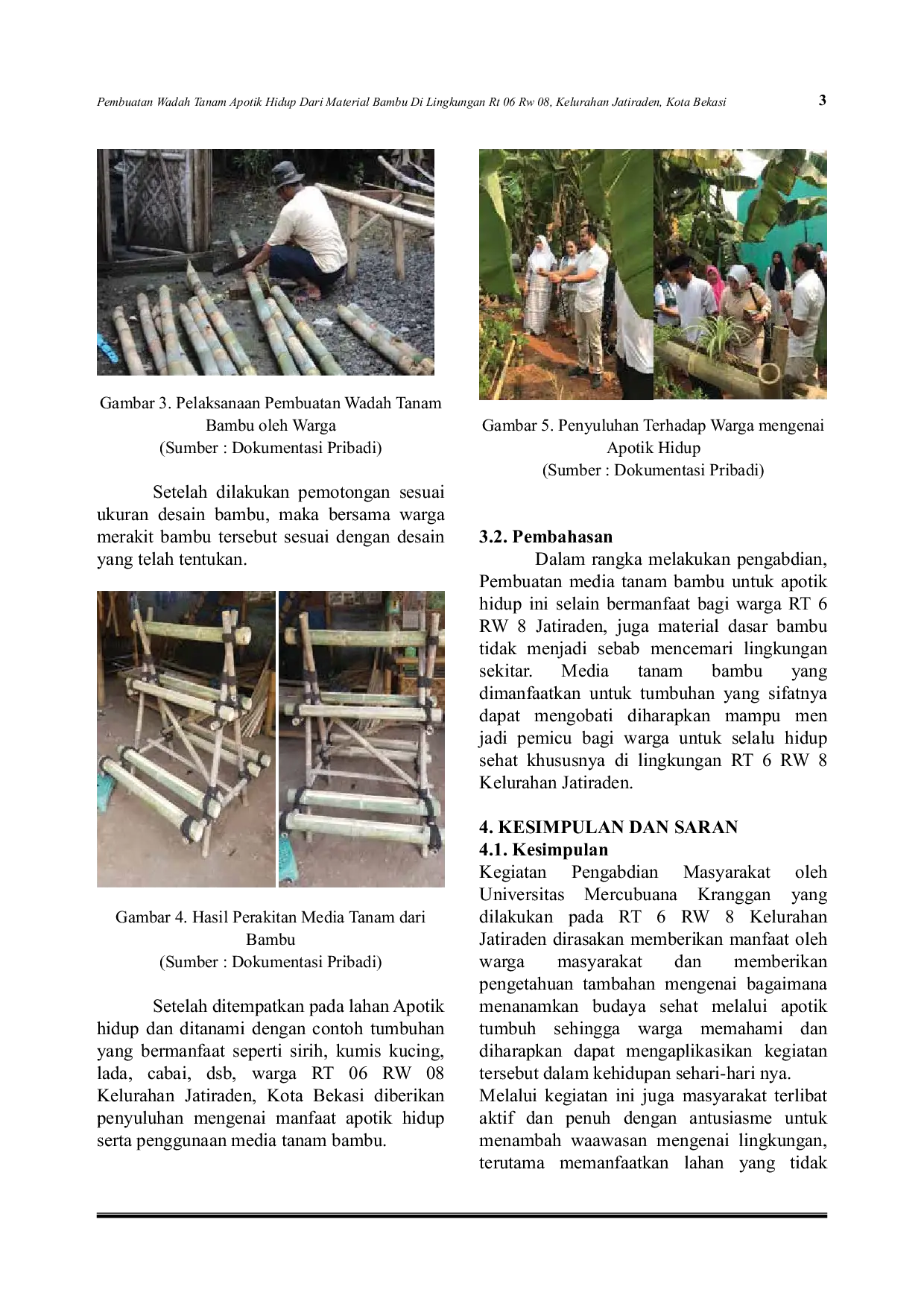 JURIS Pembuatan Wadah Tanam Apotik Hidup Dari Material Bambu Di Lingkungan Rt 06 Rw 08 Kelurahan Jatiraden Kota Bekasi