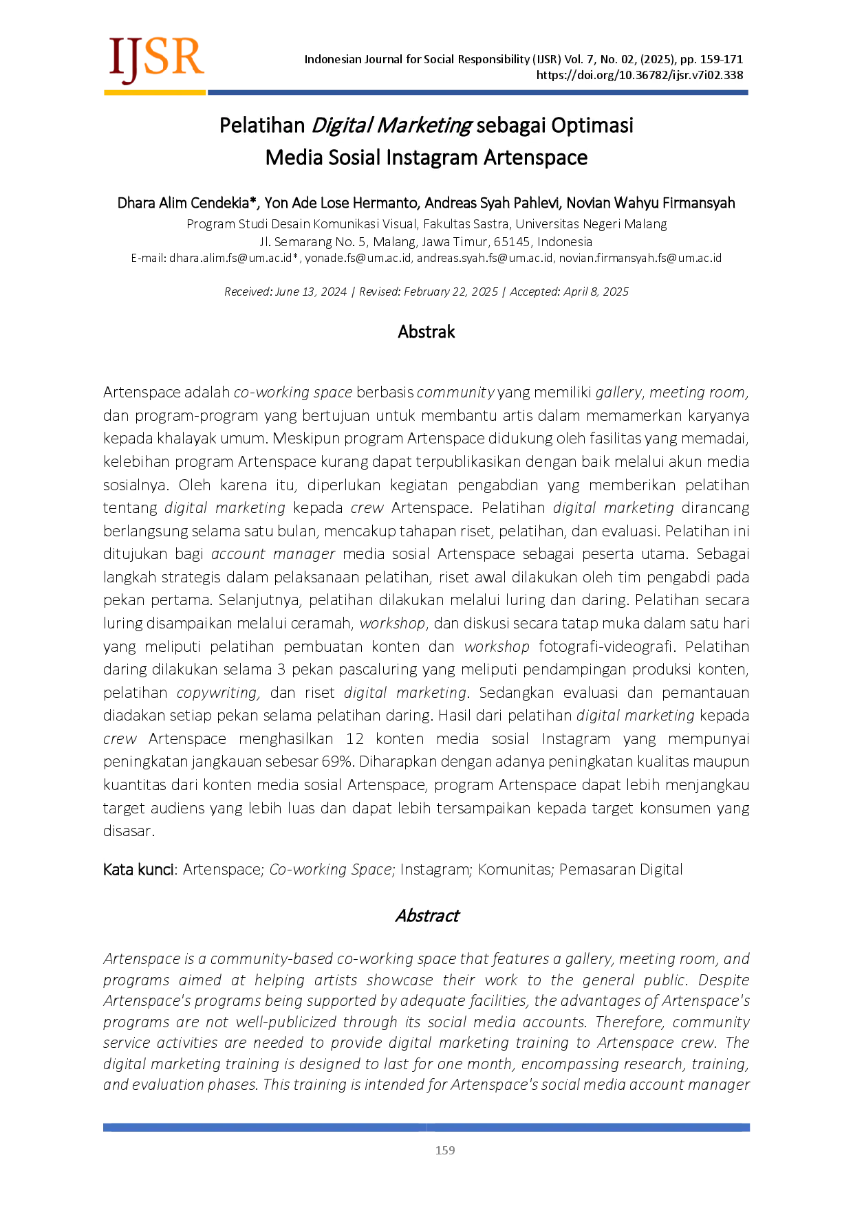 juris Pelatihan Digital Marketing sebagai Optimasi Media Sosial Instagram Artenspace