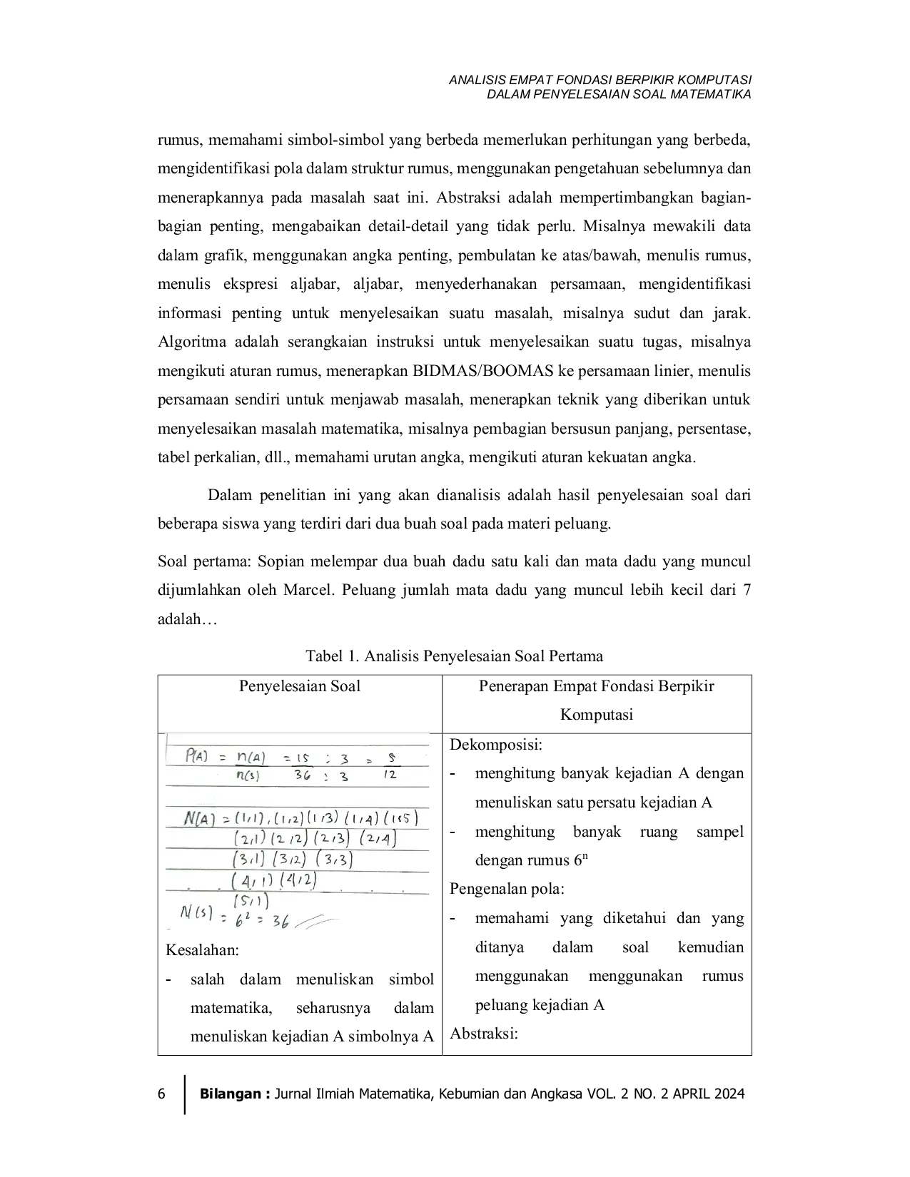 JURIS Analisis Empat Fondasi Berpikir Komputasi Dalam Penyelesaian Soal Matematika