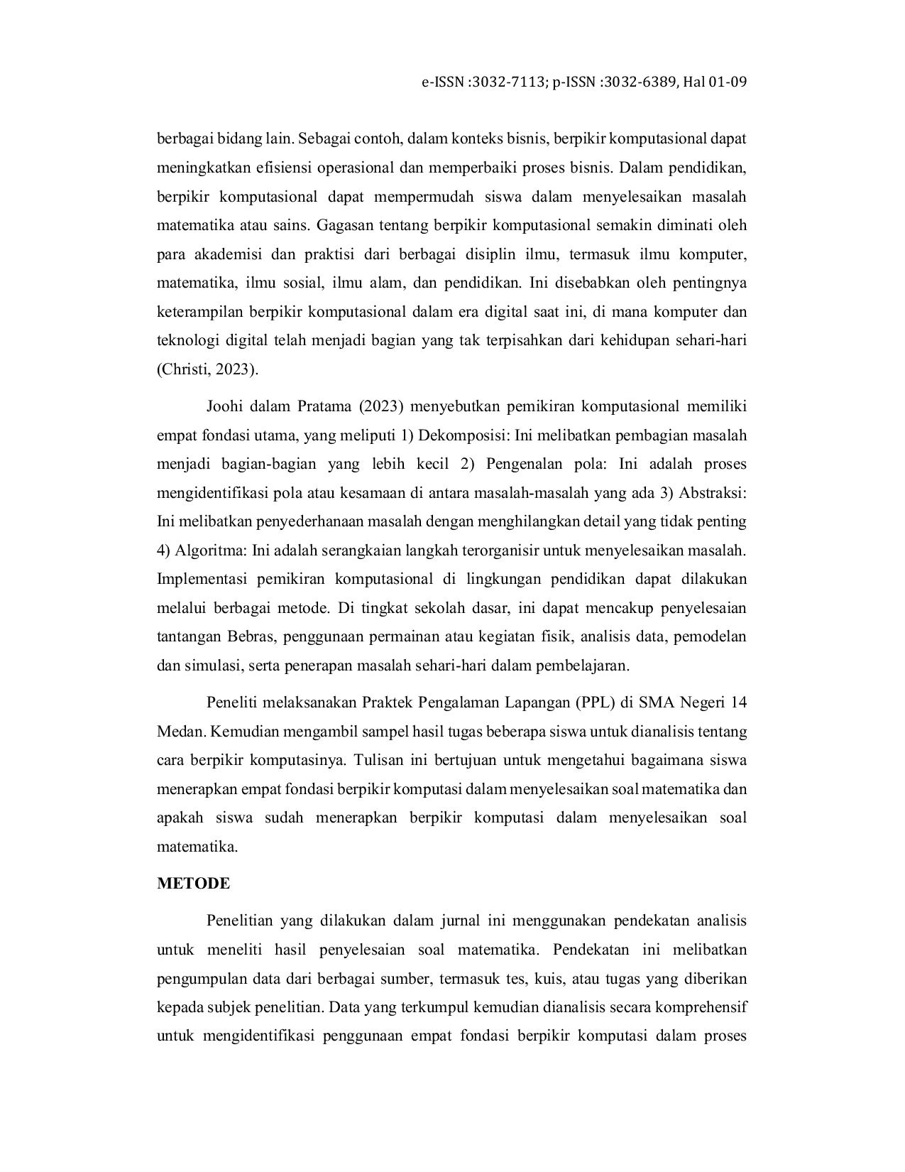 JURIS Analisis Empat Fondasi Berpikir Komputasi Dalam Penyelesaian Soal Matematika
