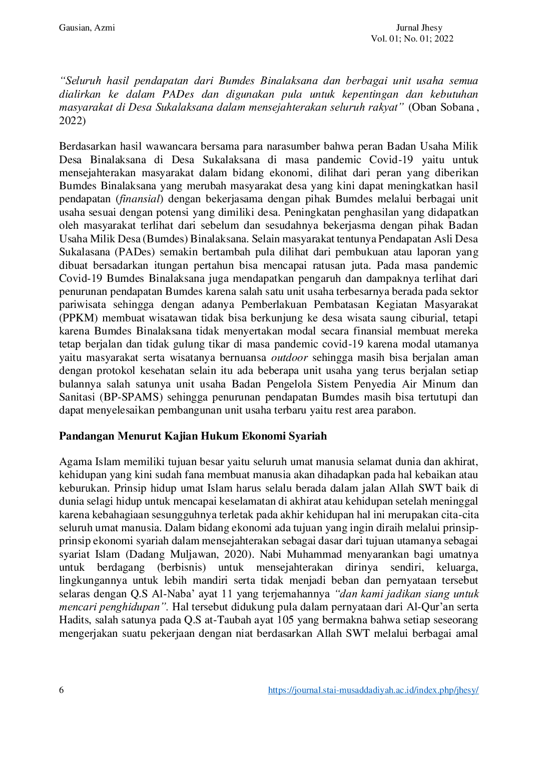 JURIS Peranan Badan Usaha Milik Desa Di Masa Pandemic Covid 19 Dalam Upaya Meningkatkan Perekonomian Masyarakat Di Desa Sukalaksana Kabupaten Garut Kajian Hukum Ekonomi Syariah