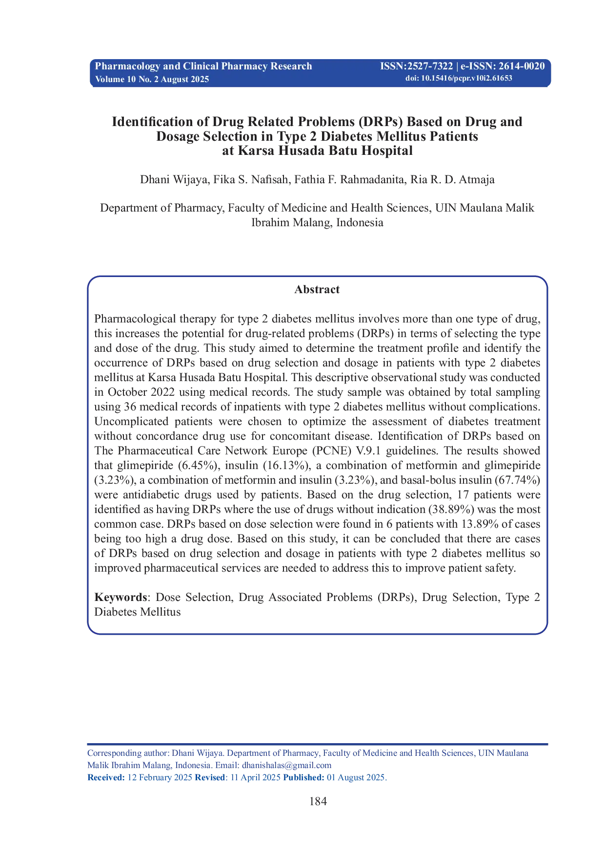 JURIS Identification of Drug Related Problems DRPs Based on Drug and Dosage Selection in Type 2 Diabetes Mellitus Patients