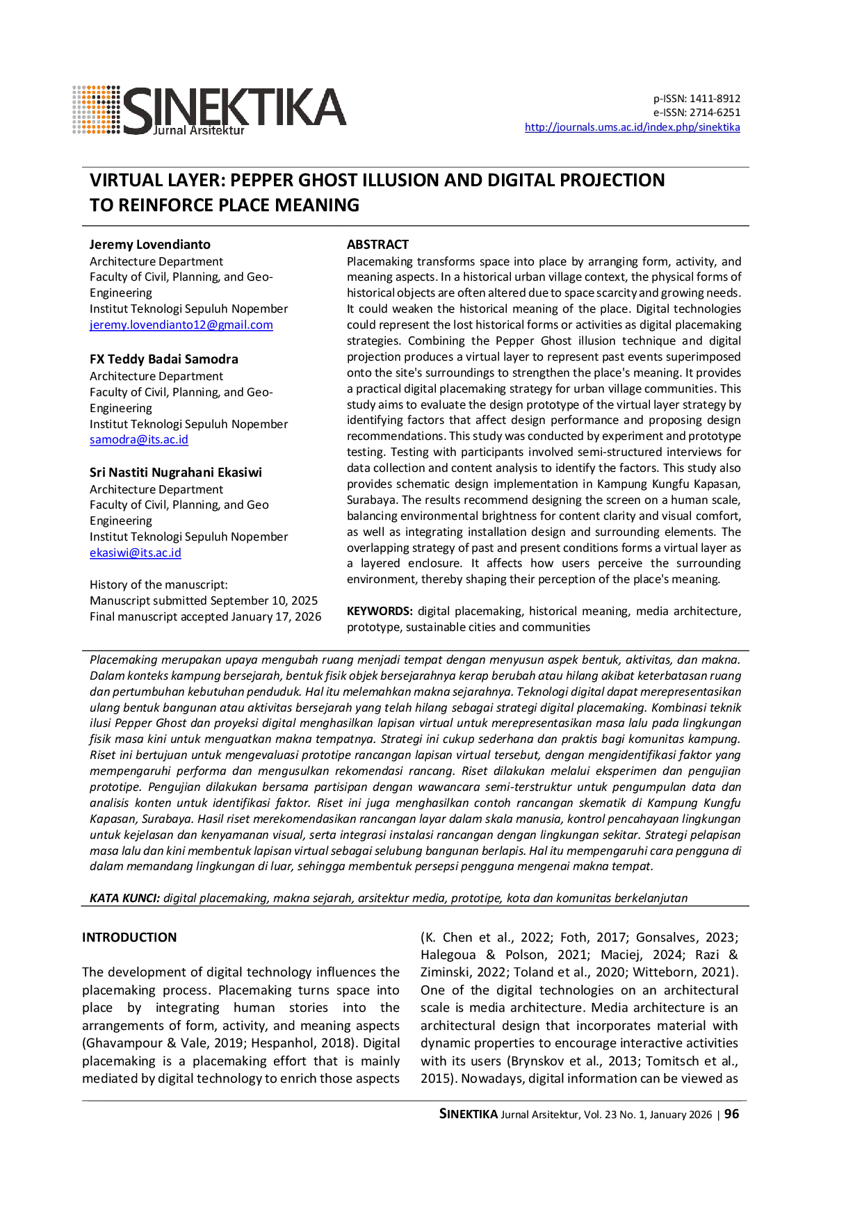 JURIS Virtual Layer Pepper Ghost Illusion and Digital Projection to Reinforce Place Meaning