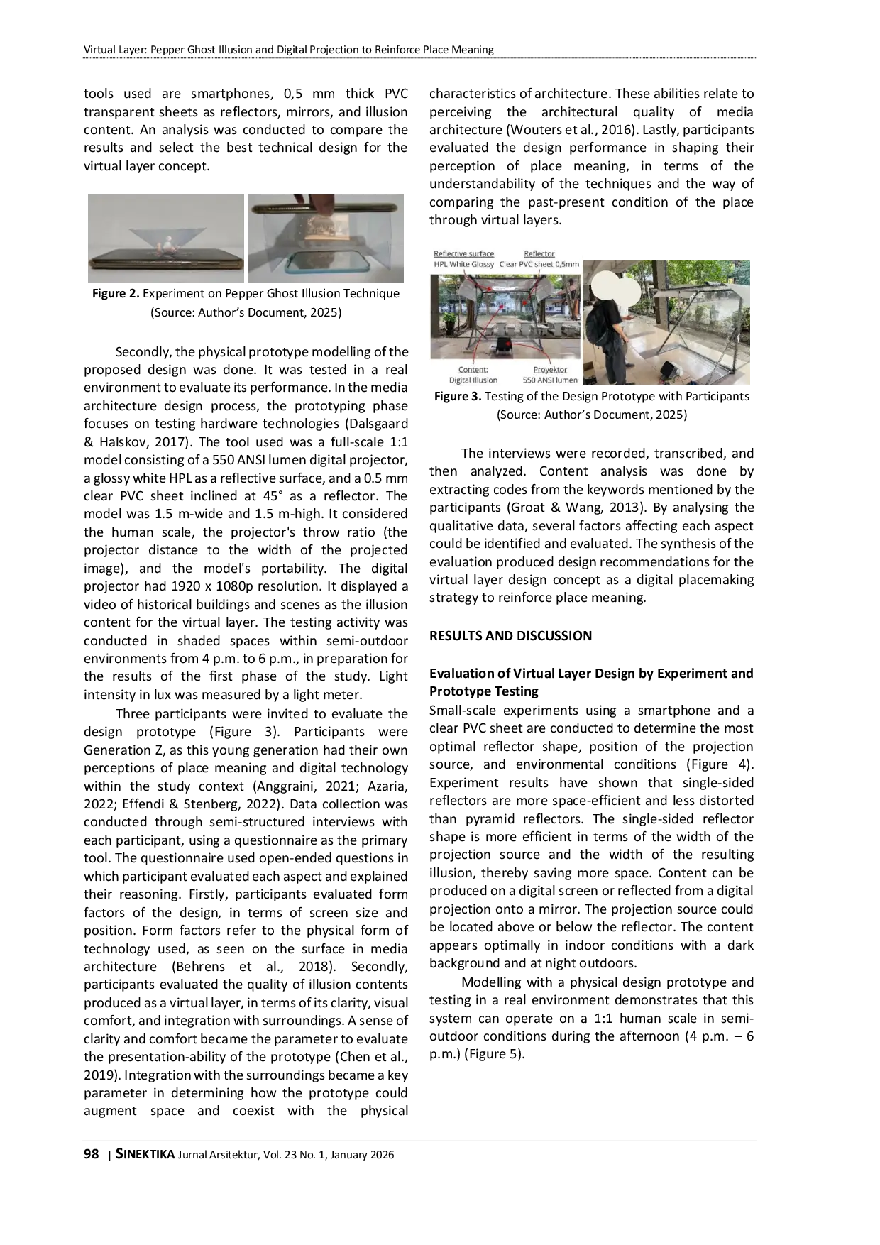 JURIS Virtual Layer Pepper Ghost Illusion and Digital Projection to Reinforce Place Meaning