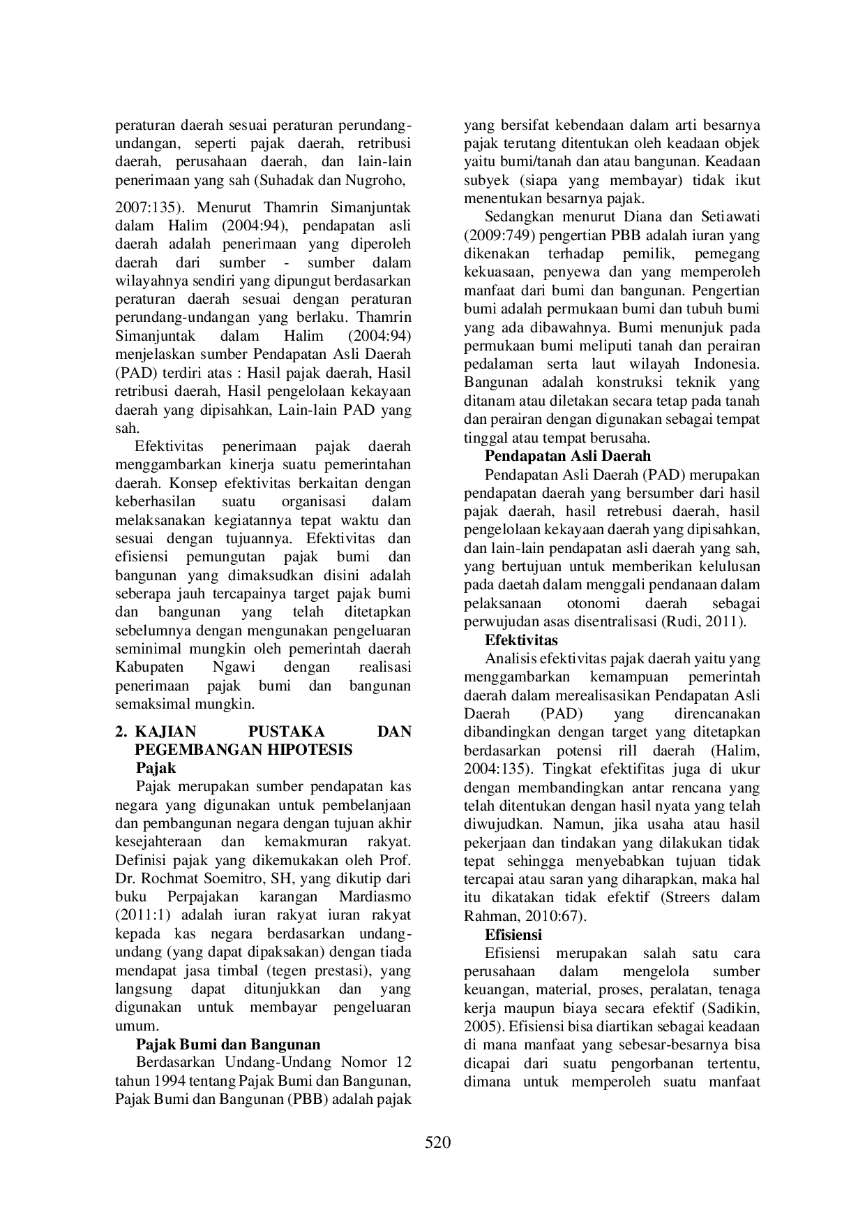 JURIS Analisis Efektivitas Efisiensi Penerimaan Pajak Bumi Dan Bangunan Sebagai Potensi Pendapatan Asli Daerah Kabupaten Ngawi Tahun 2018 2020