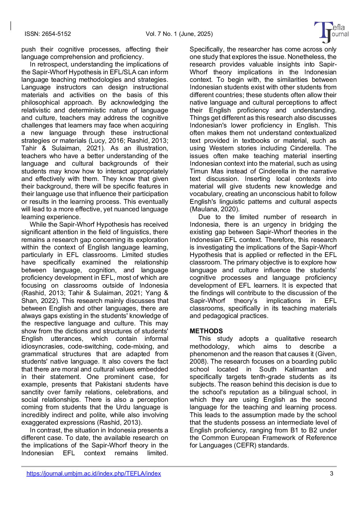 JURIS I Have No More Ideas to Tell The Implications of the Sapir Whorf Hypothesis in EFL Classroom