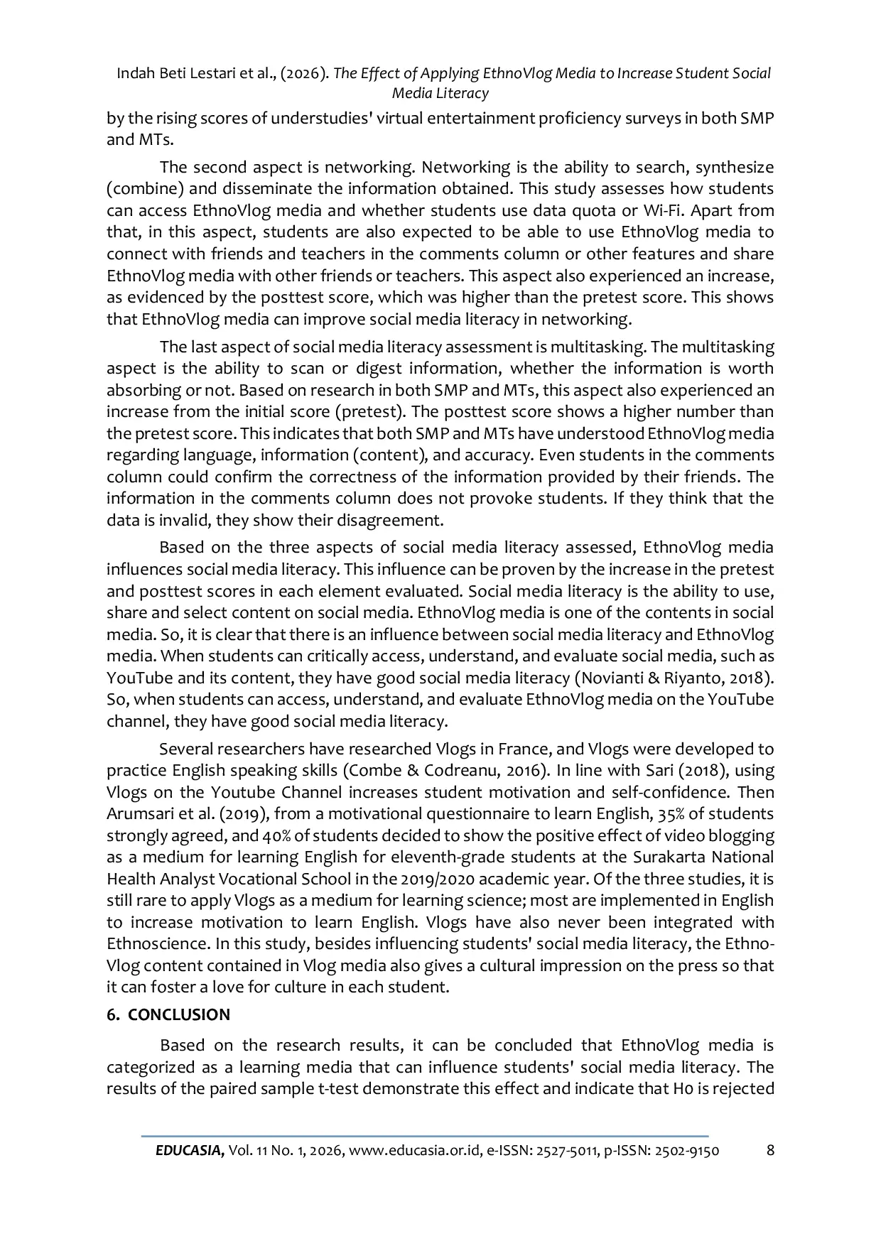 JURIS The Effect of Applying EthnoVlog Media to Increase Student Social Media Literacy