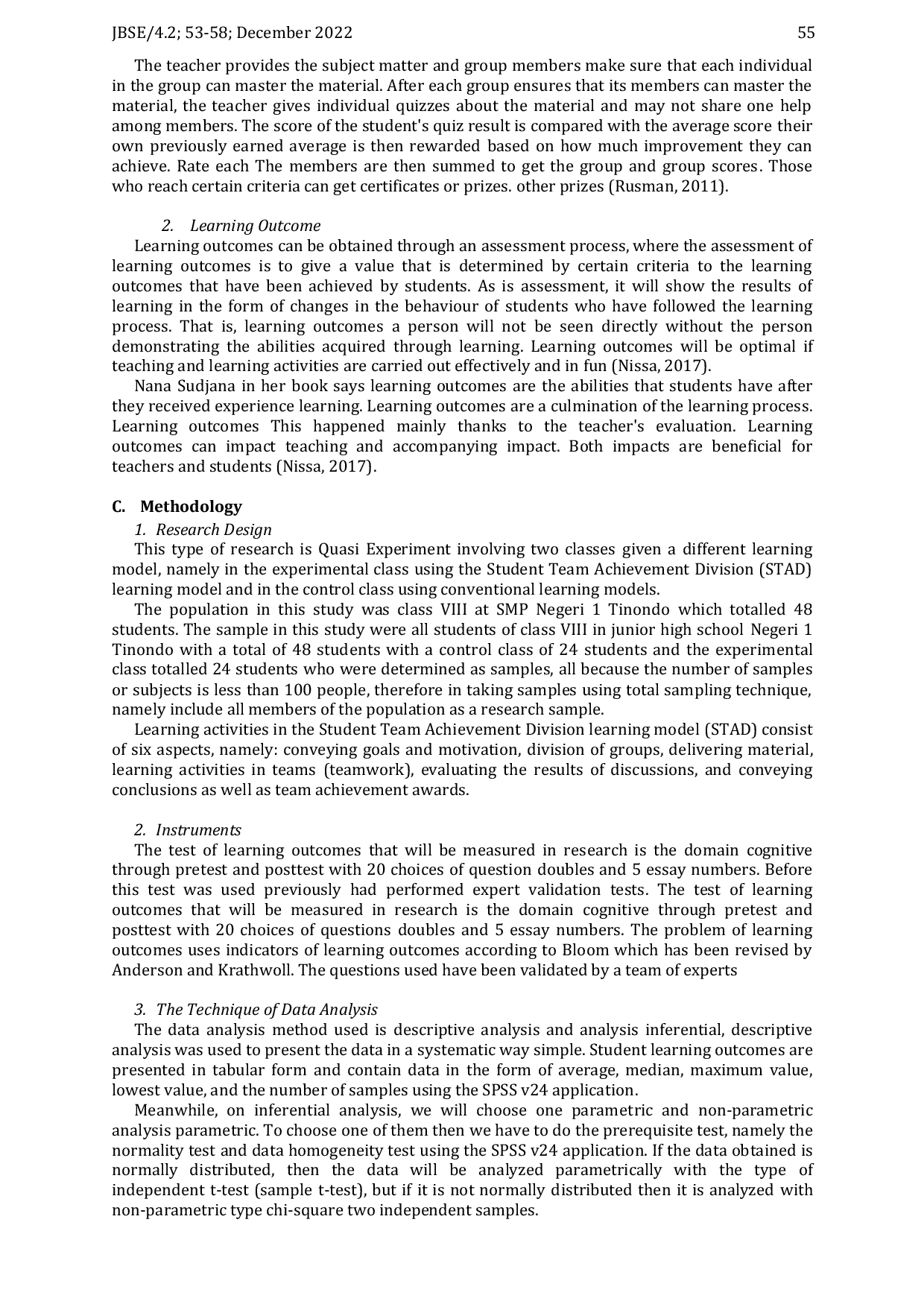 JURIS The Effect of Student Team Achievement Division STAD on Student Learning Outcomes of SMP Negeri 1 Tinondo