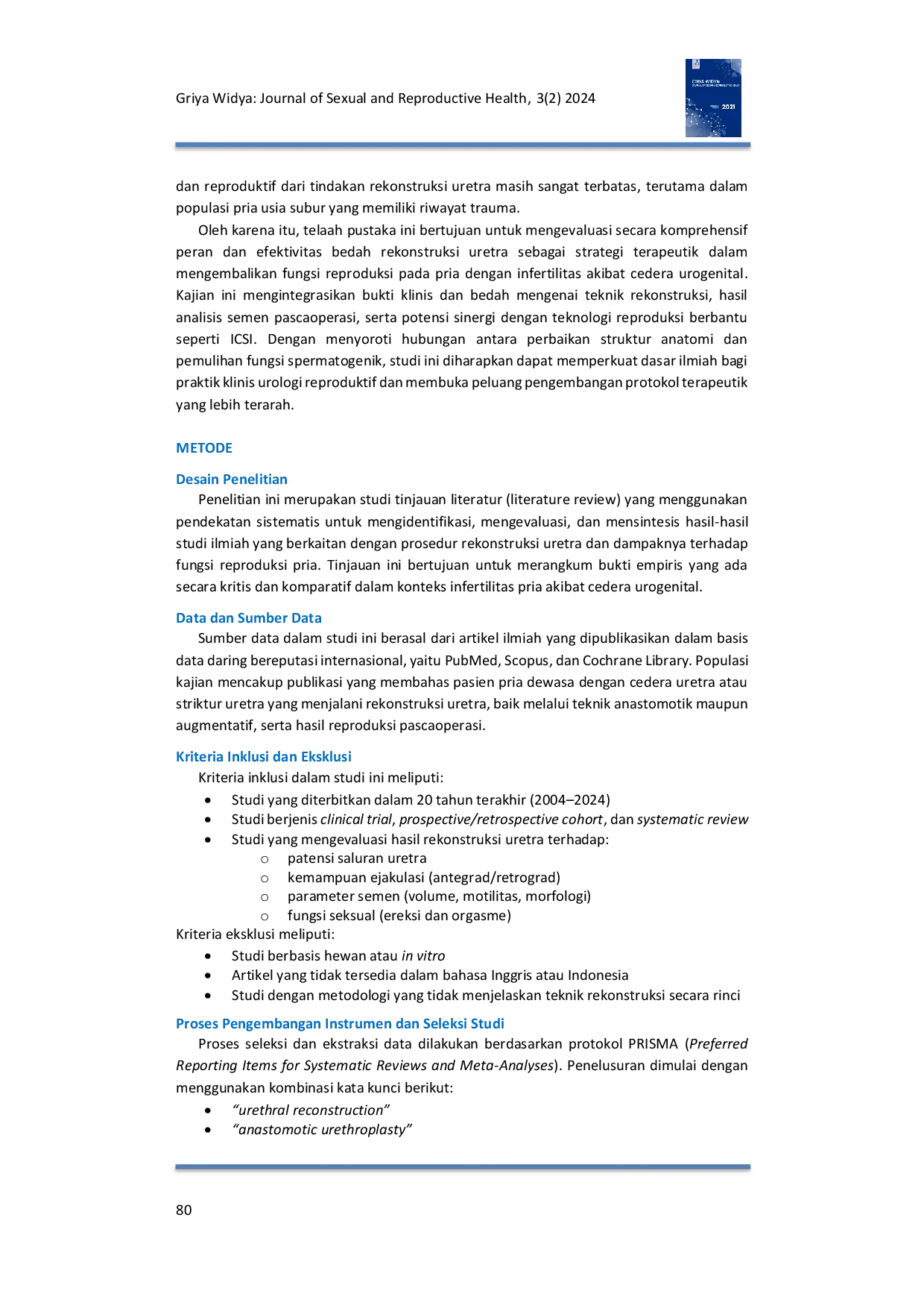 JURIS Peran Bedah Rekonstruksi Uretra dalam Memulihkan Fungsi Reproduksi pada Pria dengan Cedera Urogenital