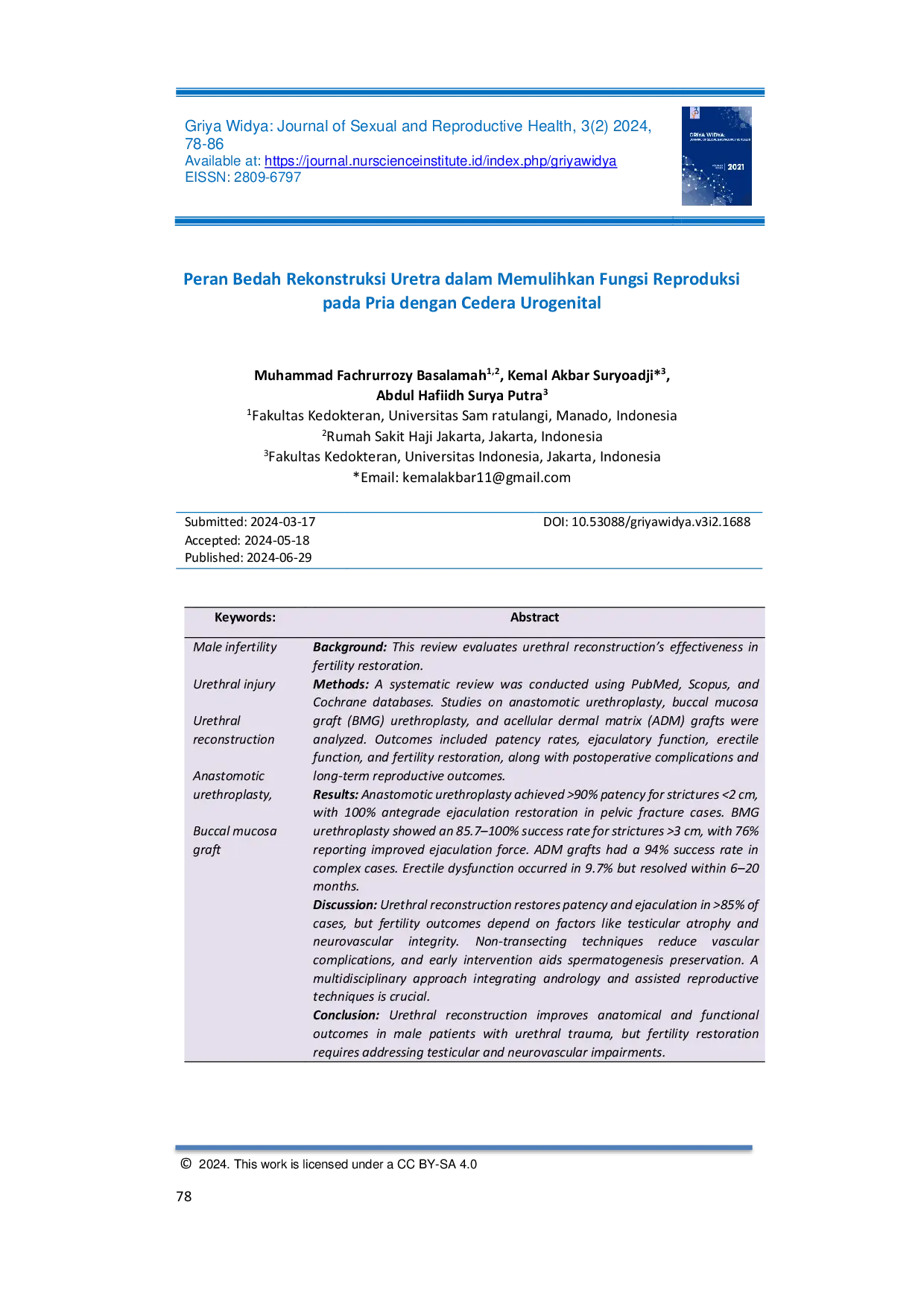 JURIS Peran Bedah Rekonstruksi Uretra dalam Memulihkan Fungsi Reproduksi pada Pria dengan Cedera Urogenital