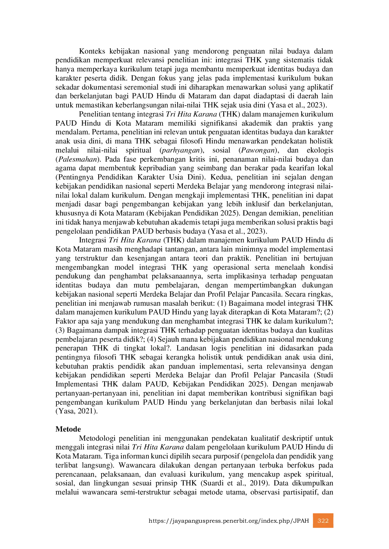 JURIS Integrasi Tri Hita Karana Dalam Manajemen Kurikulum Pada Pengelolaan Pendidikan Paud Hindu di Kota Mataram