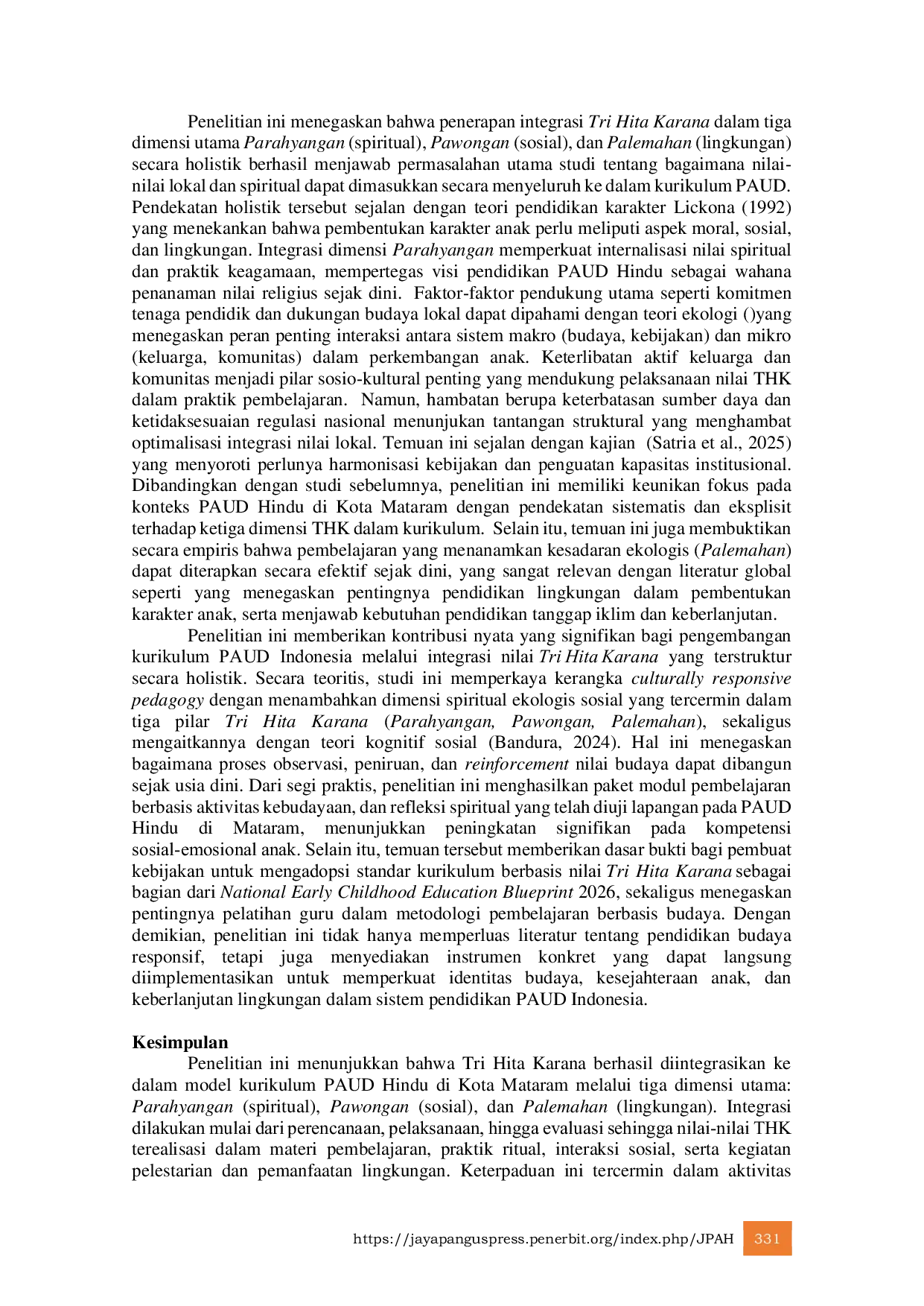 JURIS Integrasi Tri Hita Karana Dalam Manajemen Kurikulum Pada Pengelolaan Pendidikan Paud Hindu di Kota Mataram