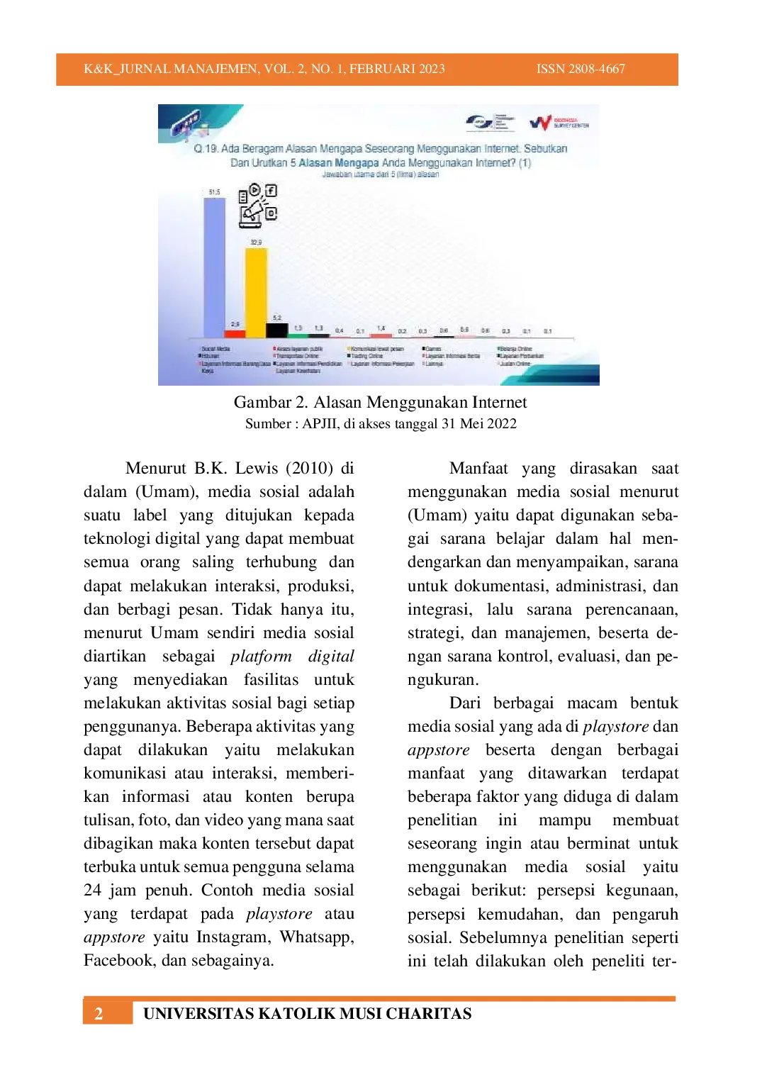 JURIS Pengaruh Persepsi Kegunaan Persepsi Kemudahan Dan Pengaruh Sosial Terhadap Minat Menggunakan Media Sosial Pada Mahasiswa Fakultas Bisnis Dan Akuntansi Di Universitas Katolik Musi Charitas
