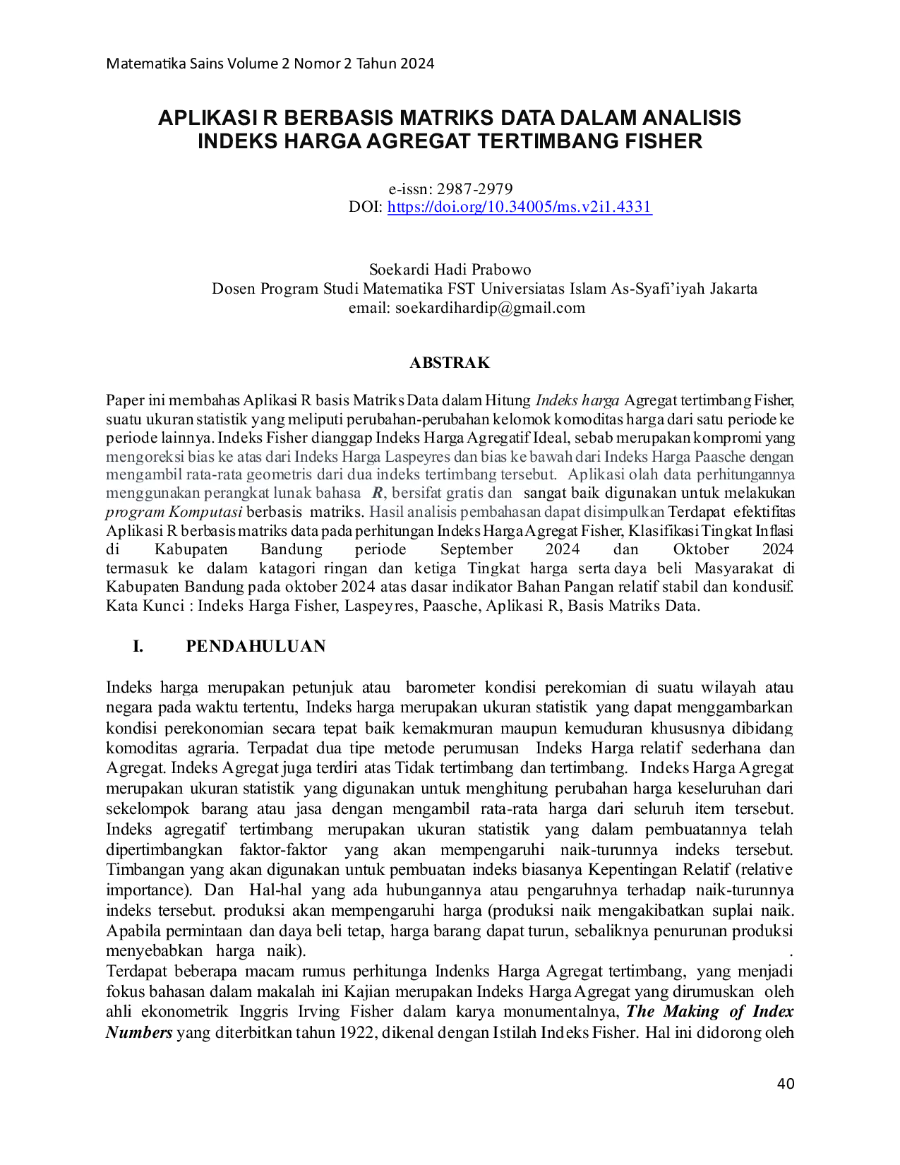 JURIS Aplikasi R Berbasis Matriks Data Dalam Analisis Indeks Harga Agregat Tertimbang Fisher
