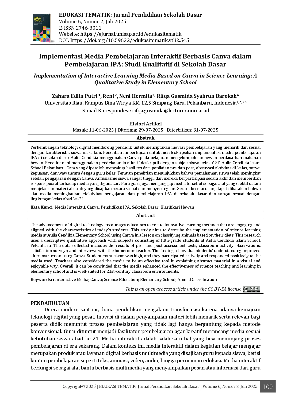 juris Implementasi Media Pembelajaran Interaktif Berbasis Canva dalam Pembelajaran IPA Studi Kualitatif di Sekolah Dasar