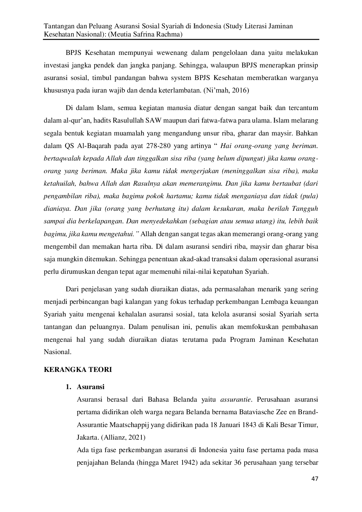 JURIS Tantangan Dan Peluang Asuransi Sosial Syariah Di Indonesia Study Literasi Jaminan Kesehatan Nasional